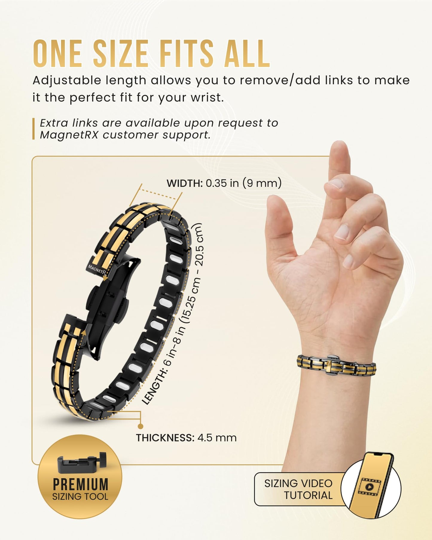 MagnetRX® Magnetic Bracelets for Women - EllipseMAX 5X Strength 5,000 Gauss Magnets - Designed in USA & PATENT PENDING - Premium Titanium Womens Magnetic Bracelet & Adjustable Length (Black/Gold)