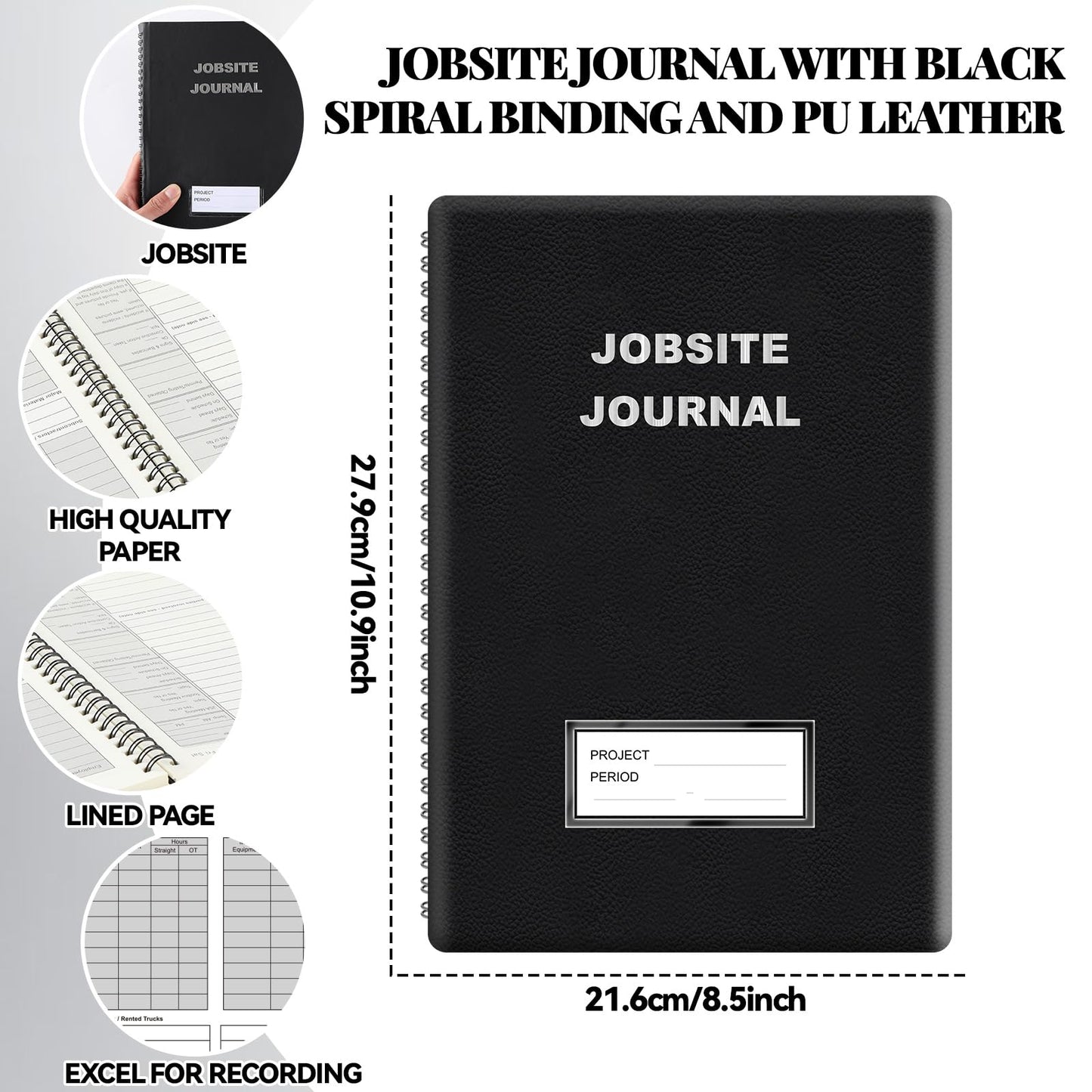 chiazllta Jobsite Journal 7x10 Inch Construction Daily Log Undated Daily Log Record Construction Planner with PU Leather Cover Work Project Management Notebook