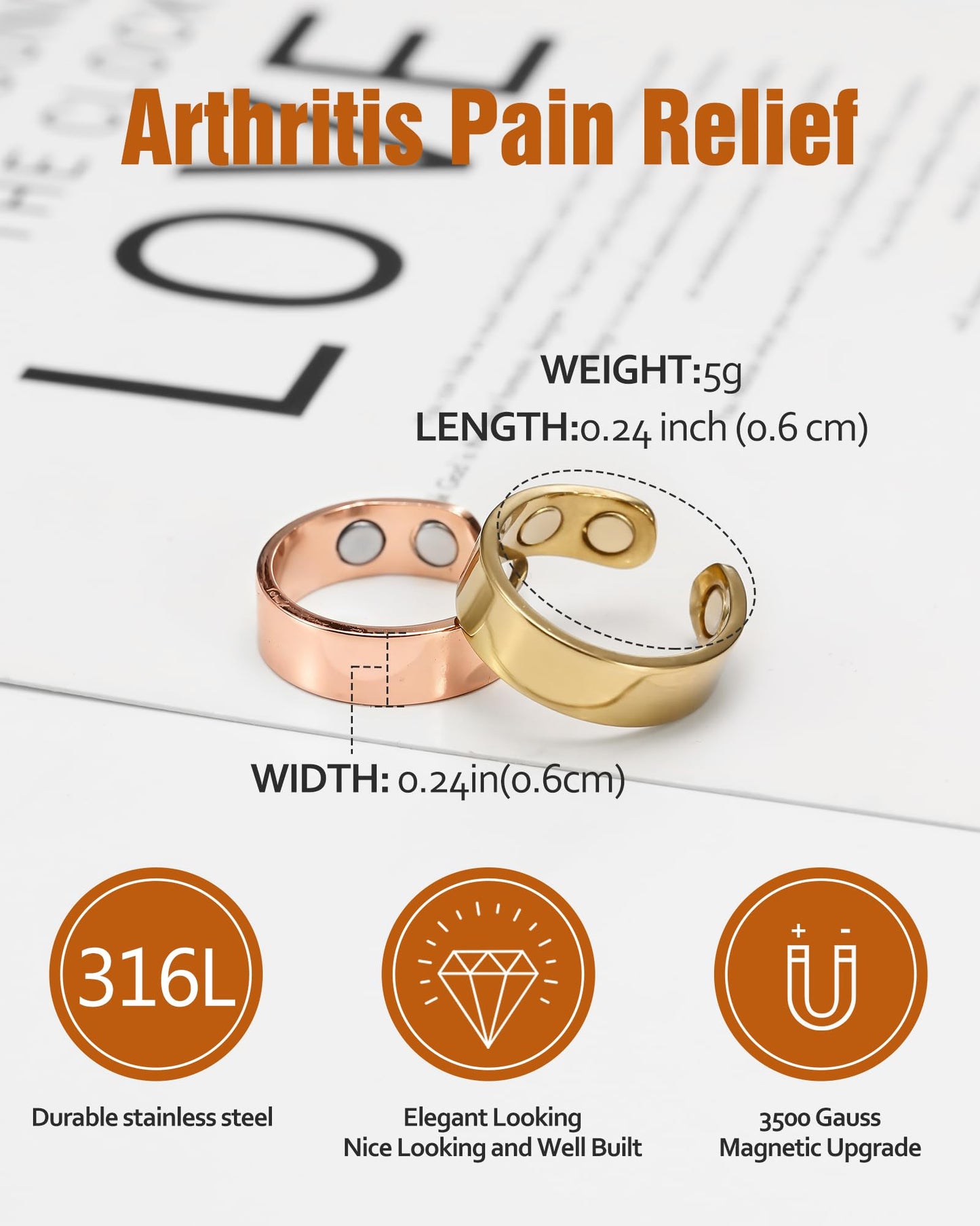 Jecanori Magnetic Rings for Women,Adjustable Stainless Steel Jewelry,Ideal Gift for Women