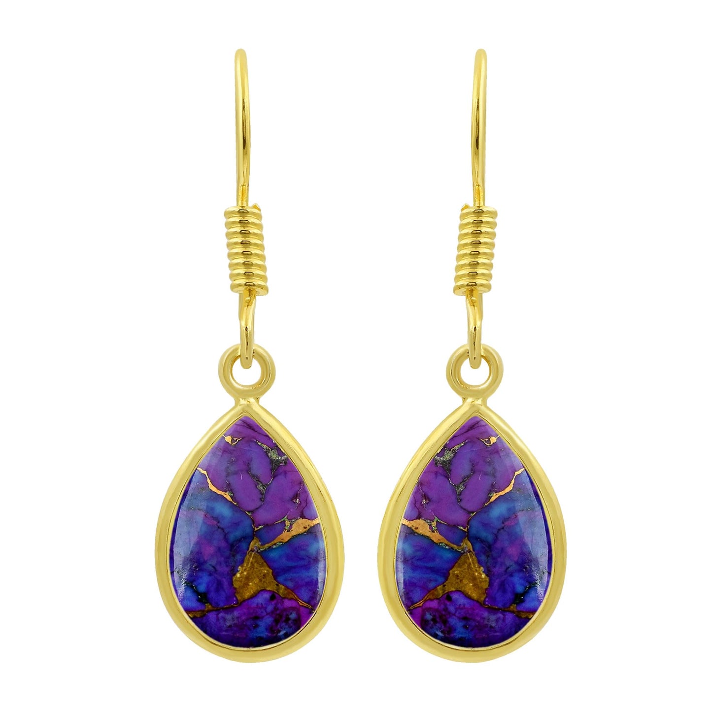 Natural Purple Copper Turquoise 14K Yellow Gold Plated Dangle Earrings for Women - Purple Gemstone December Birthstone Handmade Jewelry Earrings - Mother's Day Gifts for Her