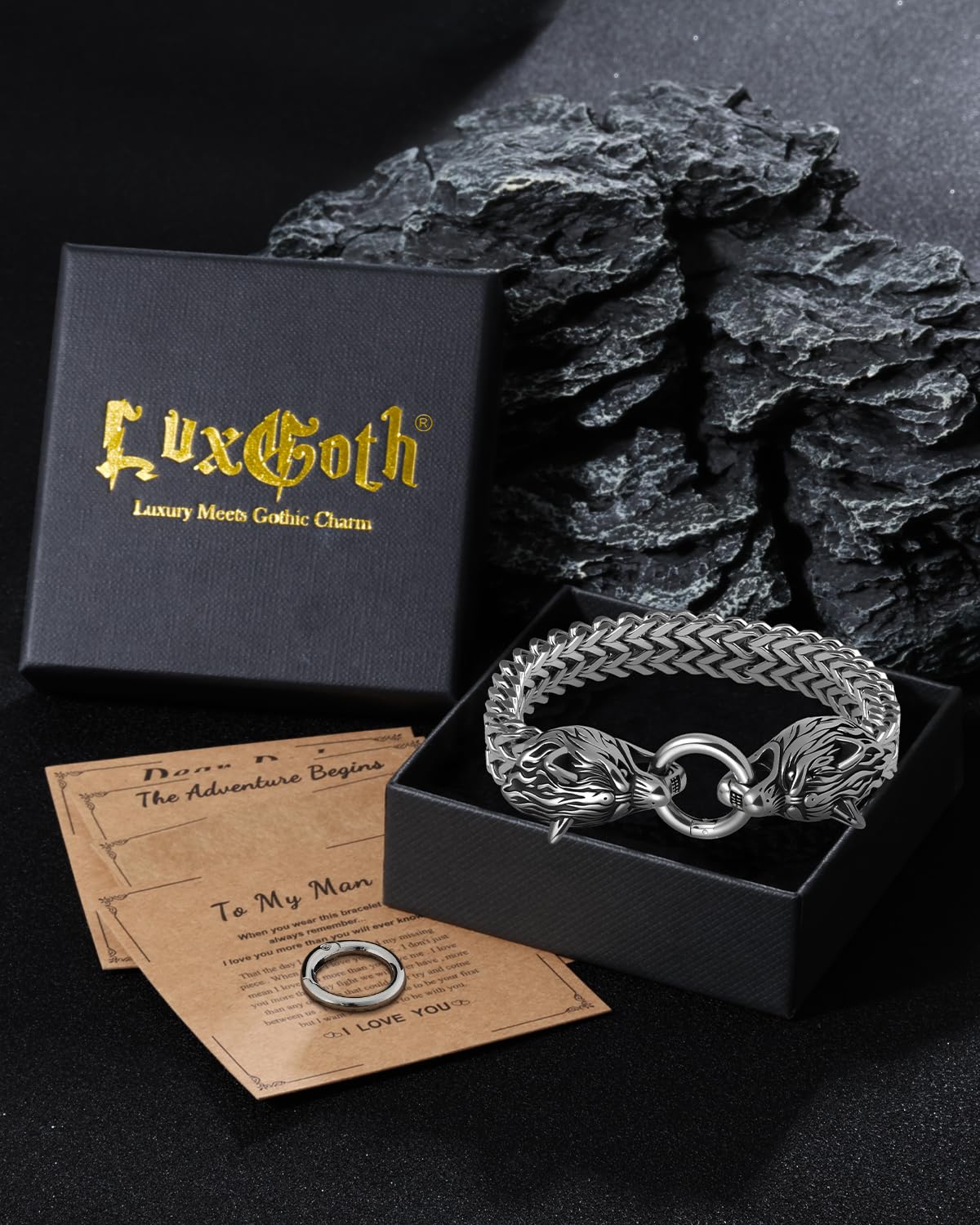 LuxGoth Stainless Steel Wolf Head Heavy Cuban Link Chain Bracelet Gothic Punk Rock Biker Vintage Viking Animal Franco Link Curb Bracelet Jewelry for Men Silver GTS-B1B45701