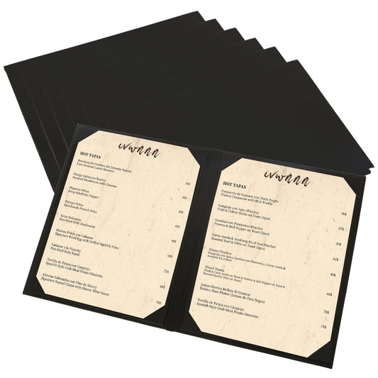 IVWNNN 8.5'' x 11'' Menu Covers 6 Pack Black PU Leather Menu Holders Book Style with Angled Corners Double View Menu Sleeves Easy-Insert Design Waterproof for Bar Cafe Restaurant Menu Covers