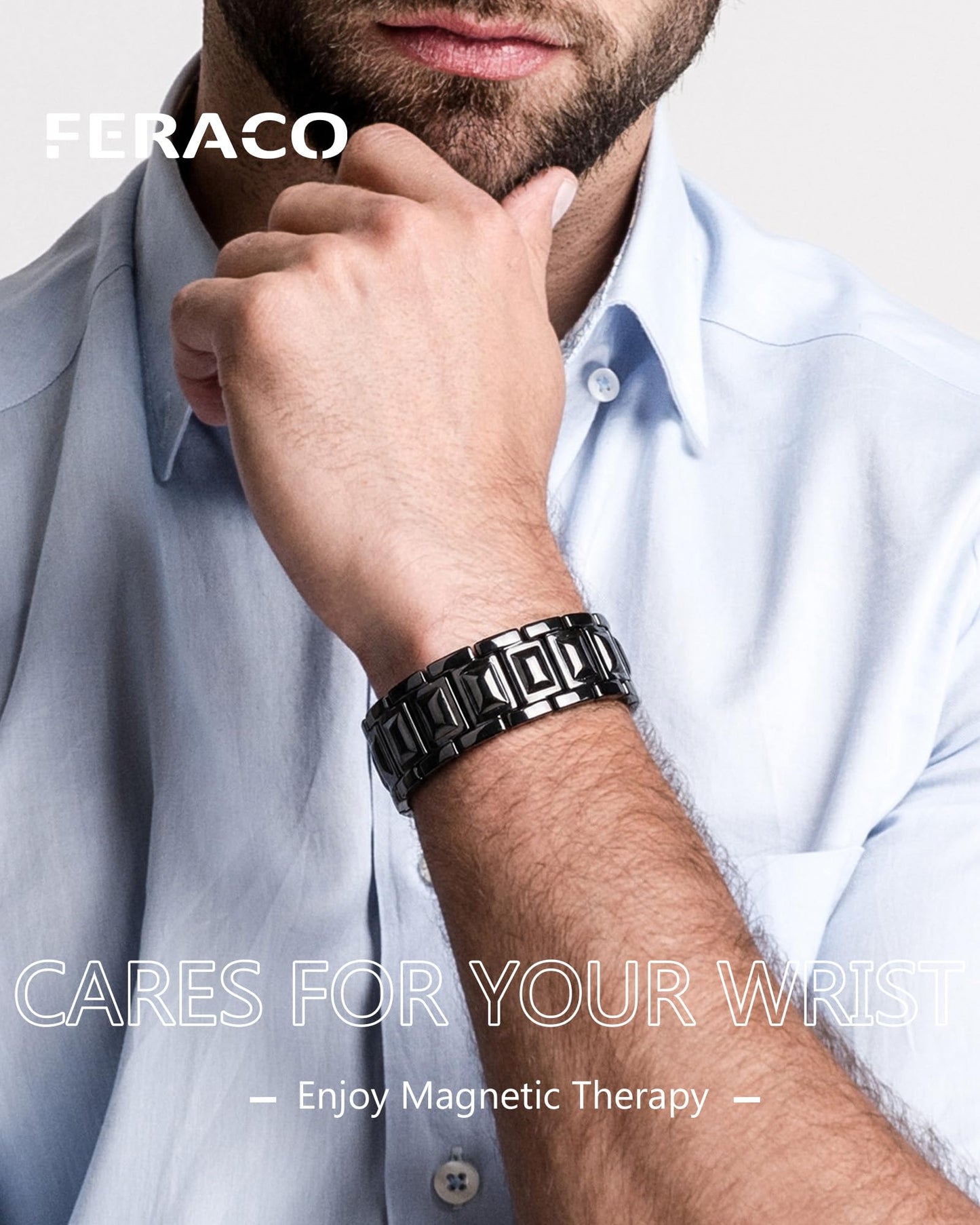 Feraco Copper Bracelet for Men 3X Strength,Magnetic Therapy Bracelet Copper Jewelry with Powerful 3800 Gauss Magnets,Cooper Bracelet for Man Black