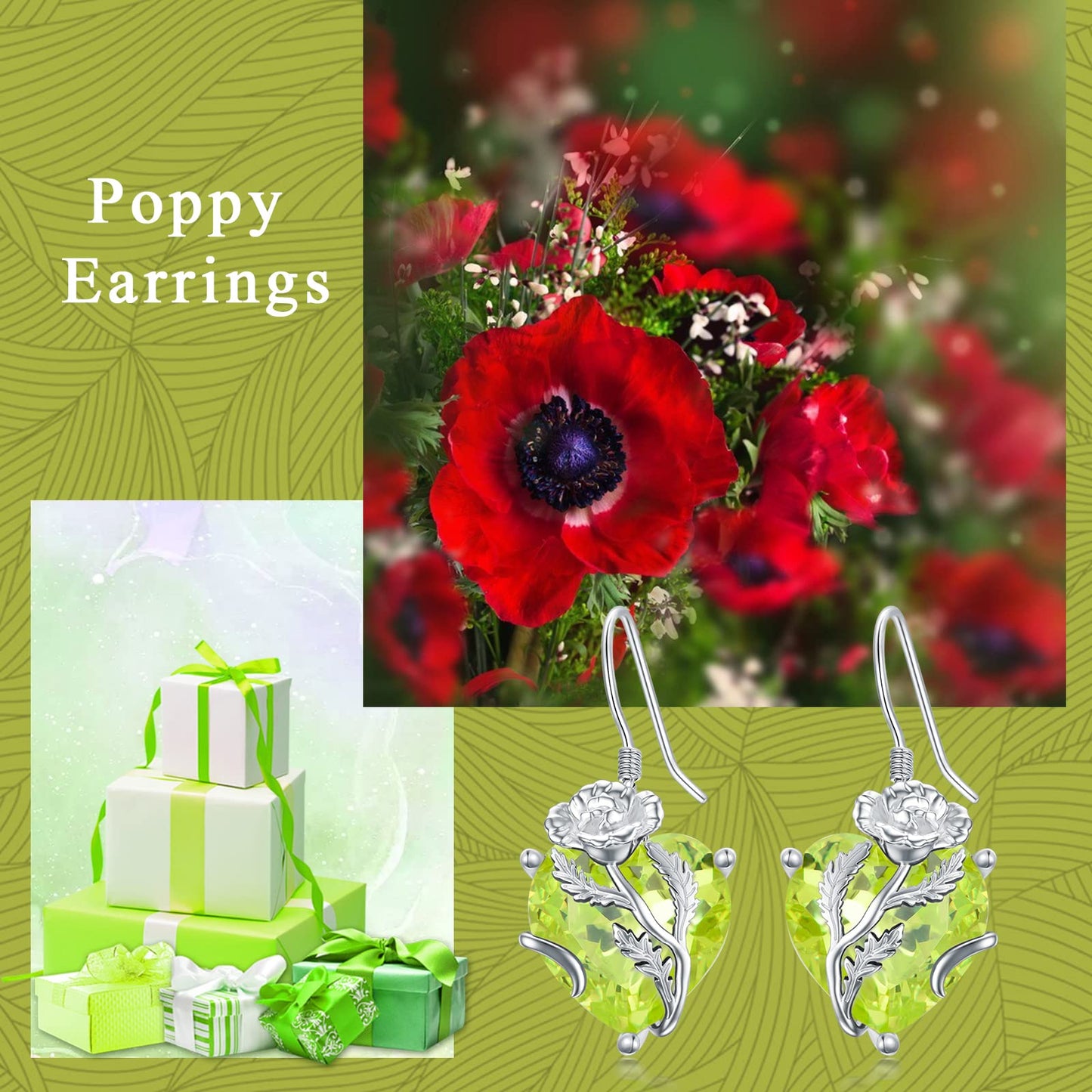 TOUPOP Peridot August Birthstone Earrings 925 Sterling Silver August Birth Flower Poppy Earrings Jewelry Birthday Mothers Day Gifts for Women Mom Her