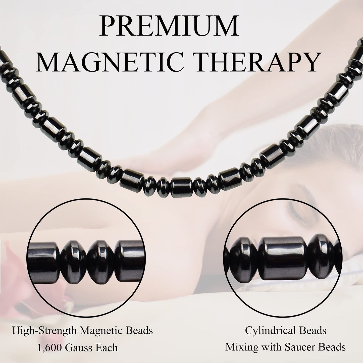 IRUMENG Natural Hematite Beaded Necklace Handcrafted Polished Gemstone Jewelry for Men Women Stylish Daily Wear (Magnetic Hematite, 20")