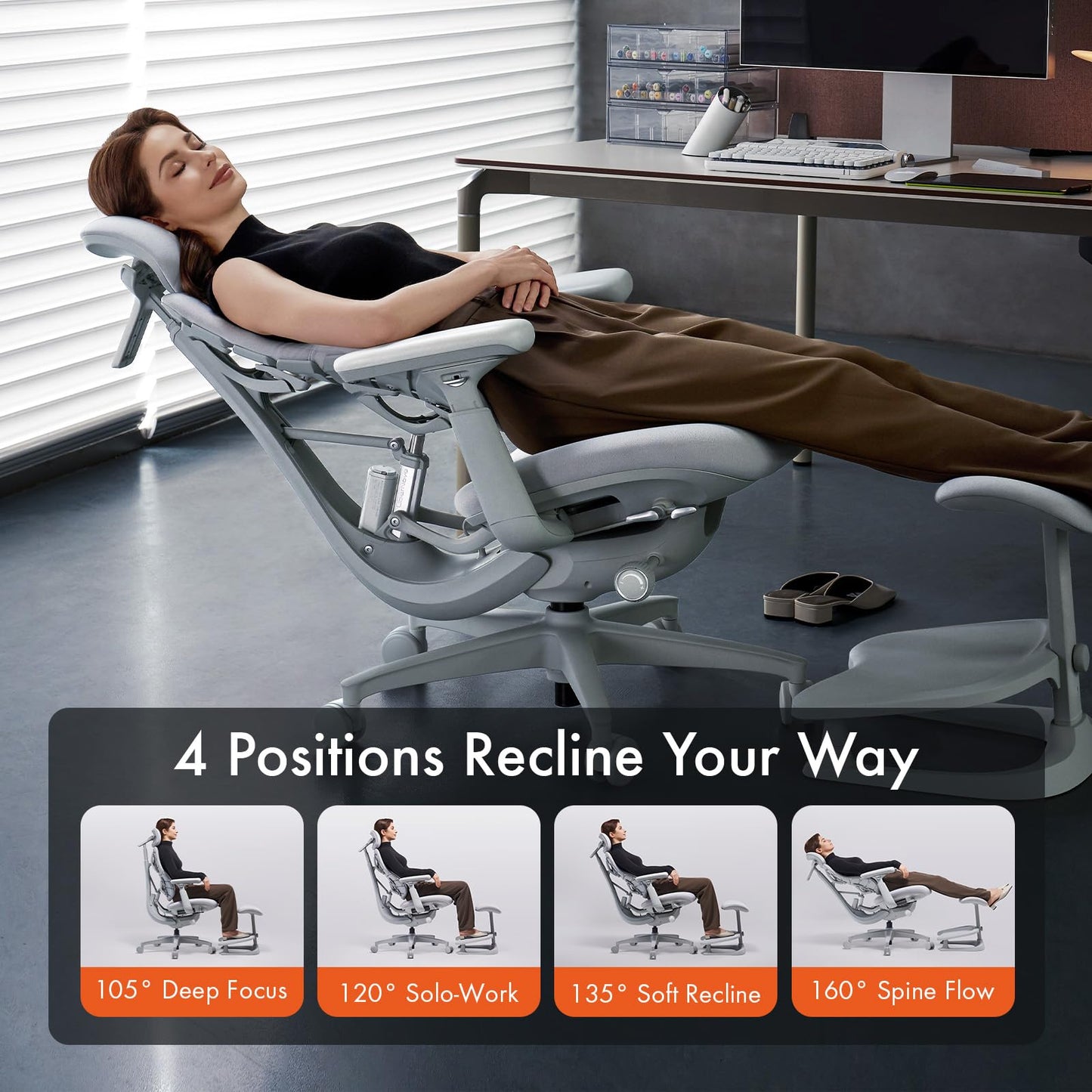 LiberNovo Dynamic Ergonomic Desk Chair + StepSync Footrest + Extra Battery Bundle - Comfy Home Office Chair with Adaptive Lumbar Support, 160° Recline & Built-in Spine Stretch, Black+48cm