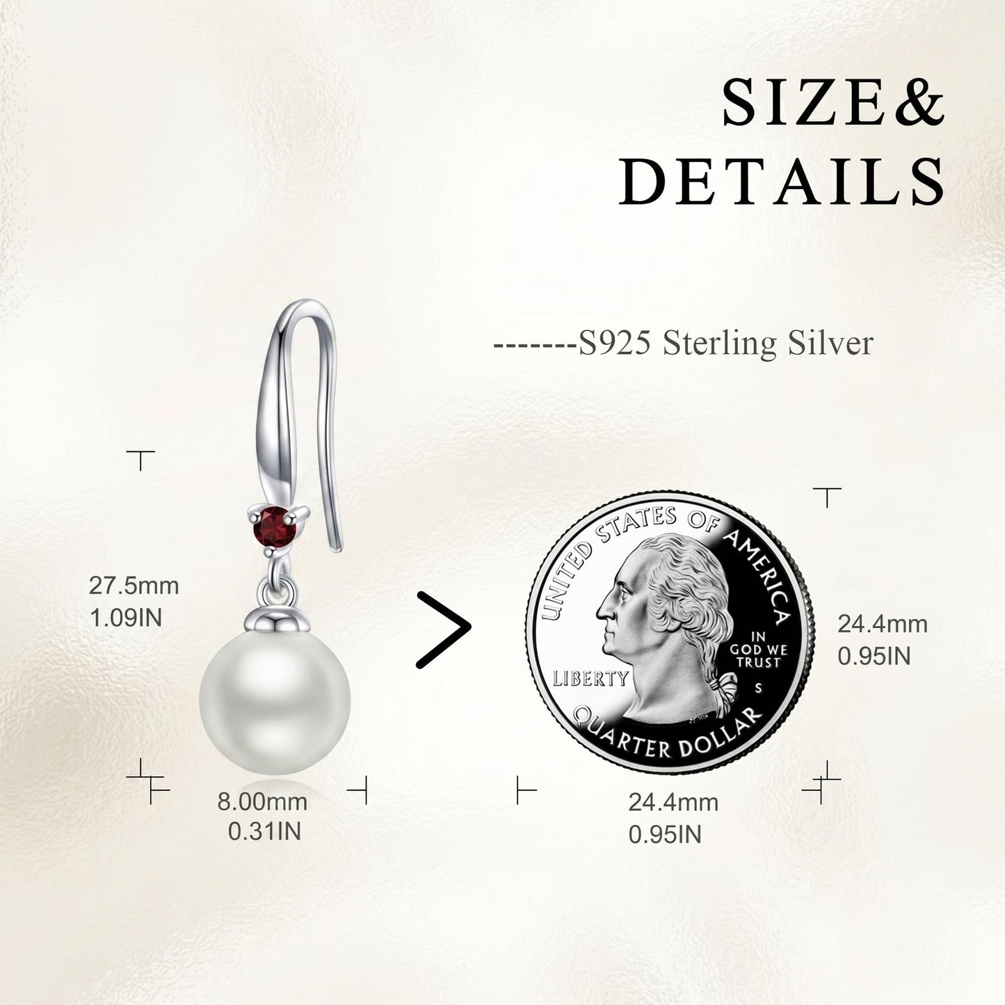925 Sterling Silver Pearl Leverback Earrings Dangle Drop Birthstone Jewelry Gifts for Women (White Pearl-January)