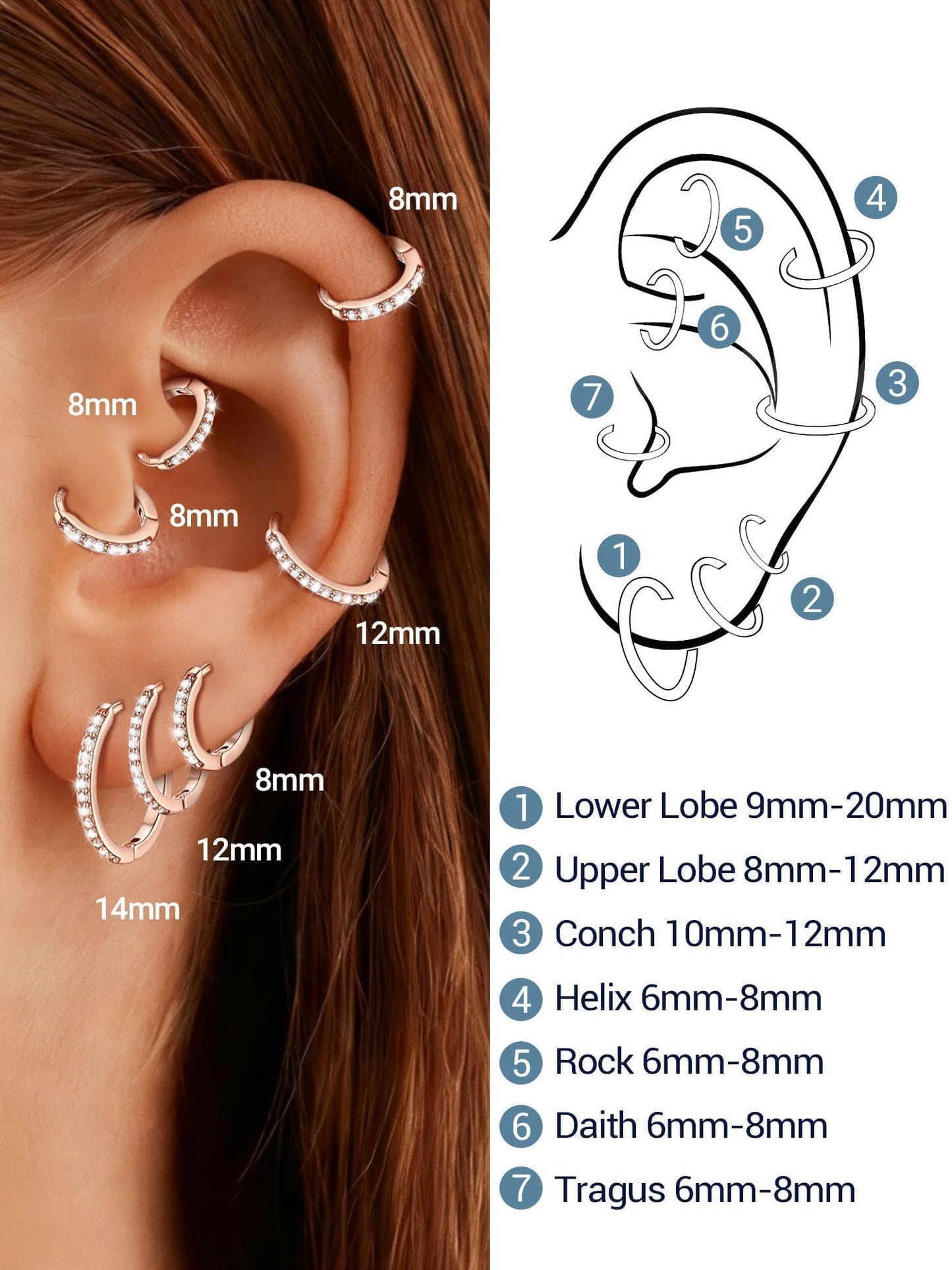 Rose Gold Hoop Earrings For Women Cubic Hoops Earring Hypoallergenic 8mm Tiny Huggie Jewelry Non Tarnish Cartilage Piercing Waterproof Ear Earings