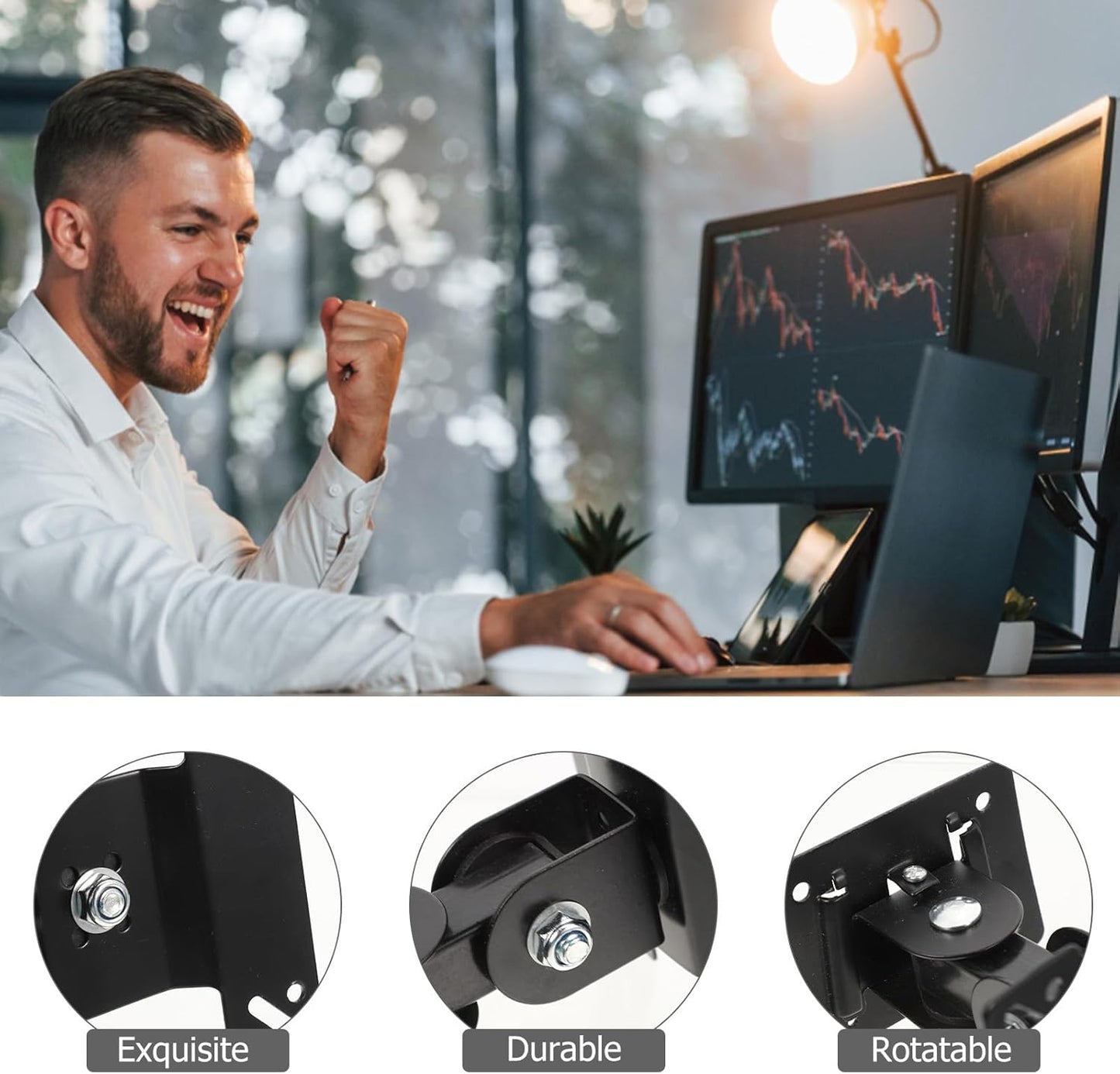 Cabilock 360 14-27 Inch Wall Mount Tv Bracket with Swivel Metal Pivot, Adjustable Monitor Mount for LCD Screens