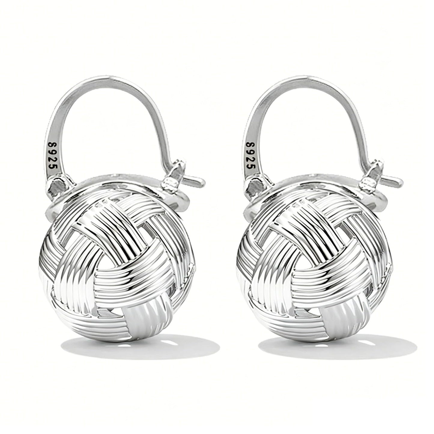 OwMell Elegant 925 Sterling Silver Pearl Drop Earrings Dangle Stud Silver Plated Earrings for Women Large Size 12mm - Weave Silver
