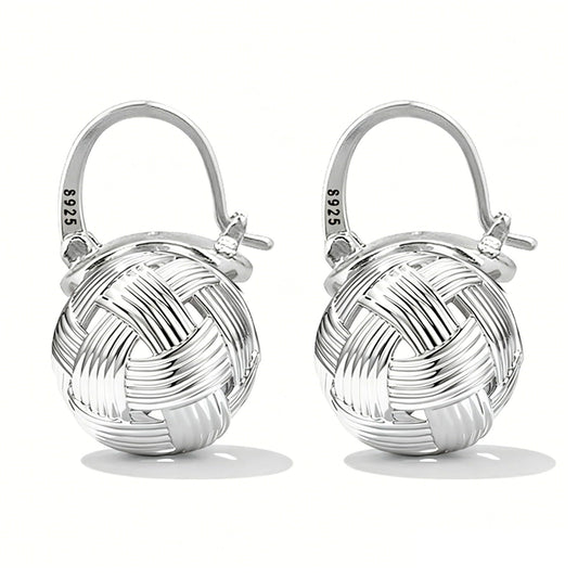 OwMell Elegant 925 Sterling Silver Pearl Drop Earrings Dangle Stud Silver Plated Earrings for Women Large Size 12mm - Weave Silver