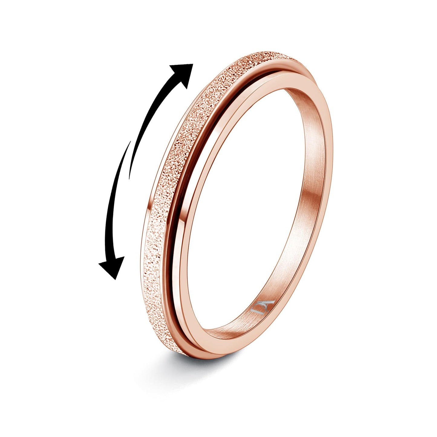 Diamday Fidget Rings for Women Men - 4mm Rose Gold Spinner Stainless Steel Ring for Anxiety Stress Relief Glitter Sandblast Spinning Figit Anxiety Jewelry for Wedding Promise Size 8