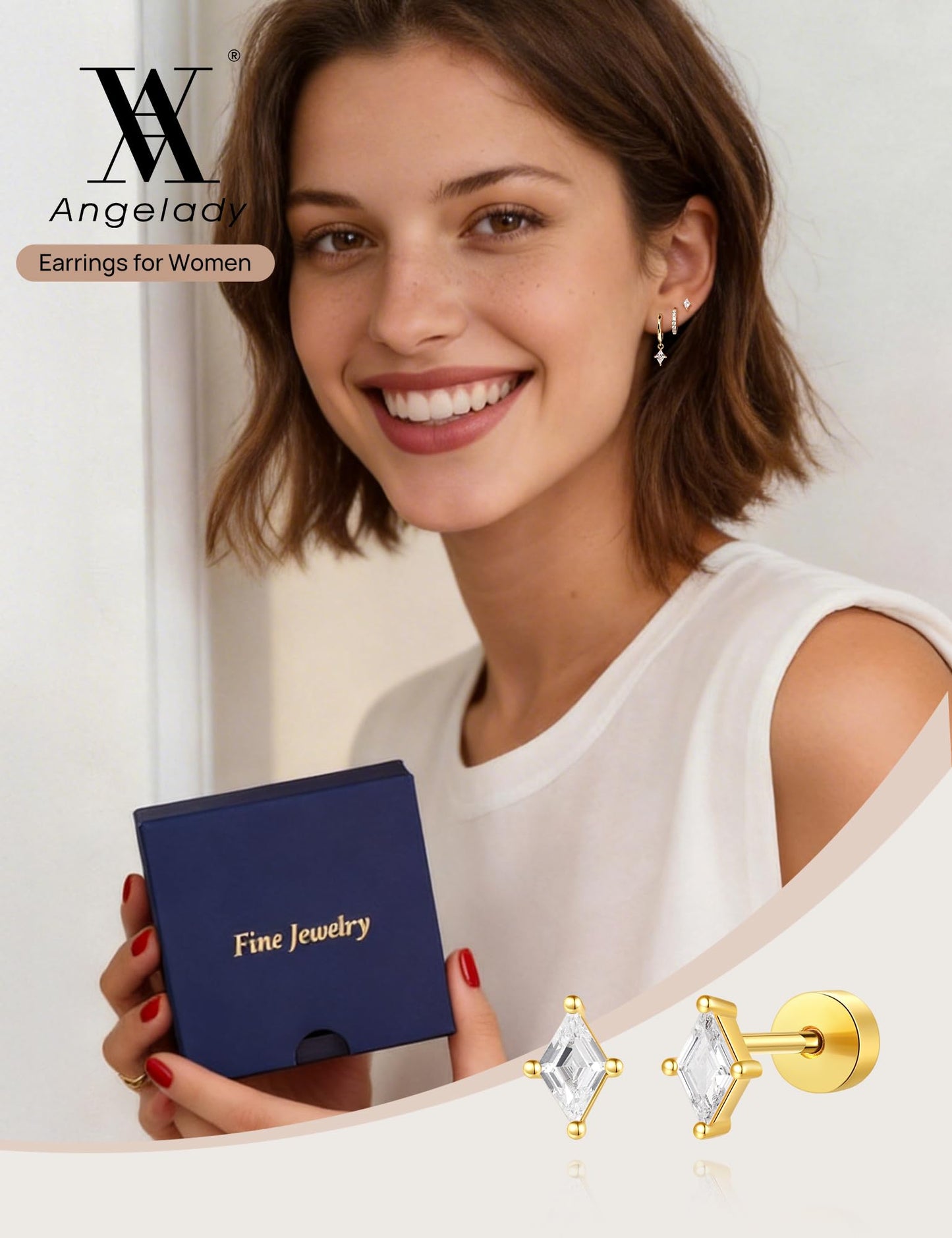 Angelady 3 Pairs 14K Gold Plated Hoop Earrings Set for Women, Dainty Hypoallergenic Dangle Huggie Earring, Trendy Small Earring Stack, Flat Back Stud Earring Jewelry Gifts for Women