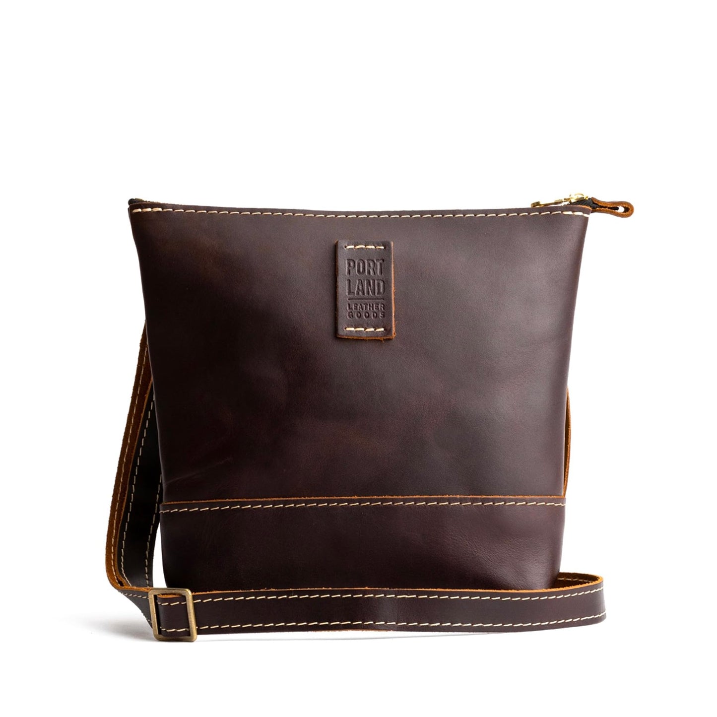 Portland Leather Goods Festival Bag – Lightweight Leather Crossbody Purse & Shoulder Bag with Zipper Closure & Double-Layer Adjustable Strap – Handmade from the Finest Full-Grain Hides – Grizzly