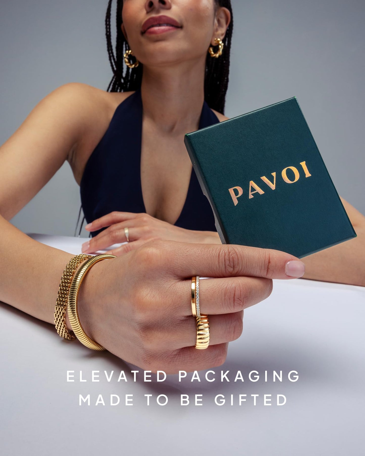 PAVOI 14K Gold Plated 925 Sterling Silver Two-Toned Stackable Rings for Women | 2-Piece Mixed Metals Thin Band Set with Cubic Zirconia | Simulated Diamond Eternity Wedding Ring | Size 7