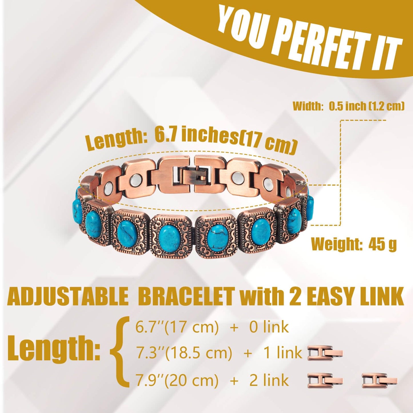 MagVIVACE Copper Bracelet for Women and Joint, Turquoise Magnetic Bracelets with Magnets, Mother's Day Jewelry Gifts