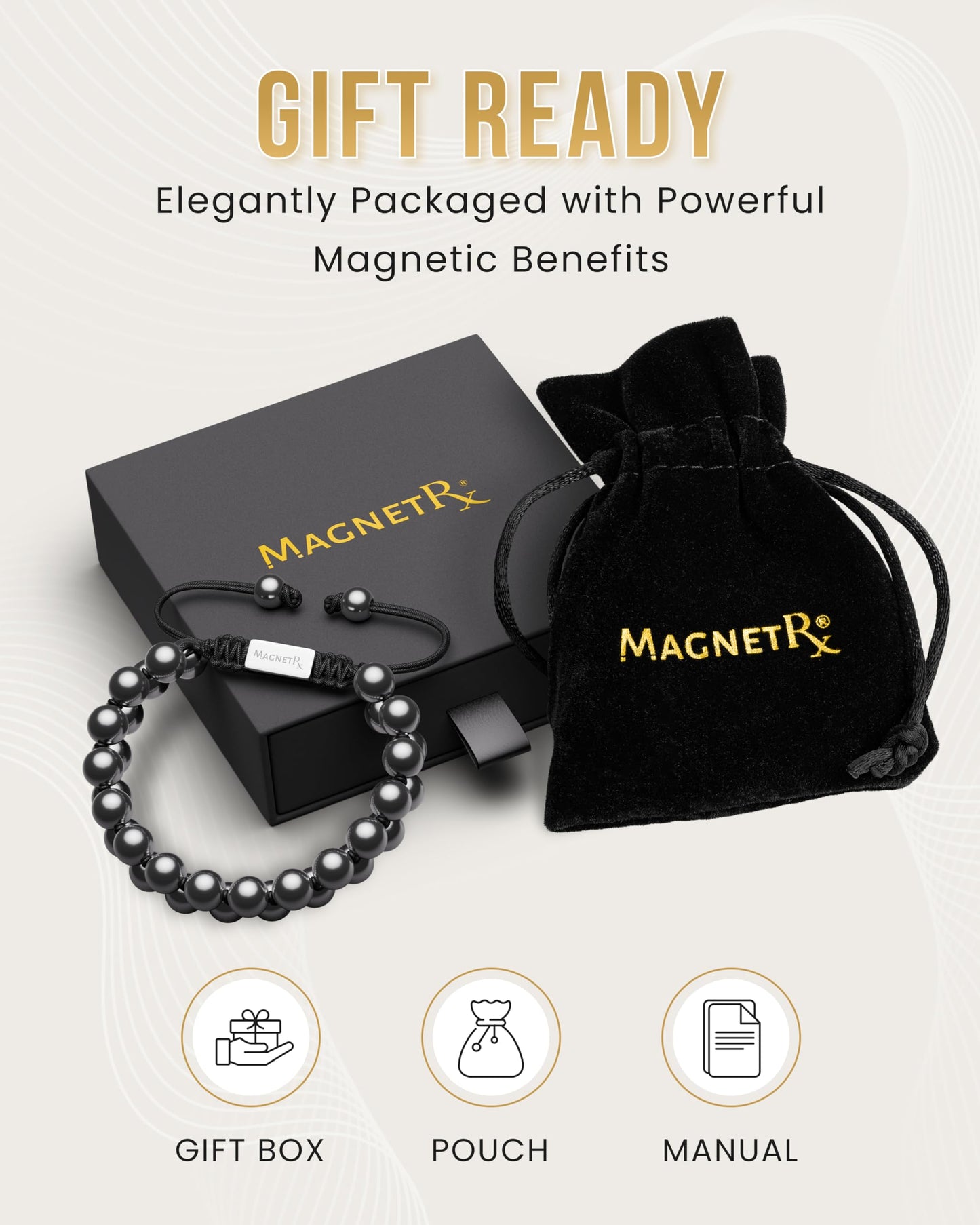 MagnetRX® Magnetic Hematite Bracelet – MAX Strength Magnetic Stones – Beaded Magnetic Bracelets for Men and Women (Double Strength 8mm)