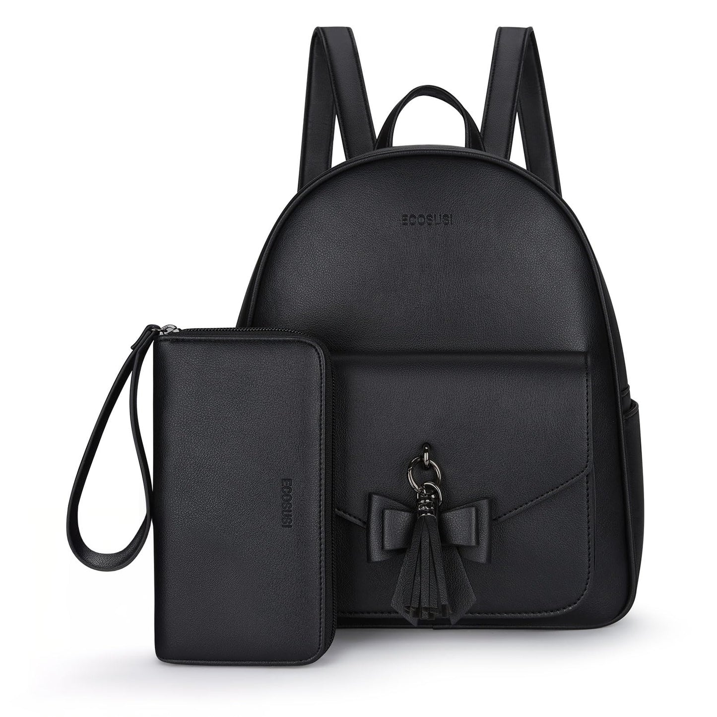 ECOSUSI Women Backpack Purse Water Resistant PU Leather Backpack Fashion Rucksack Ladies College Daypack with Tassel,2 Pcs