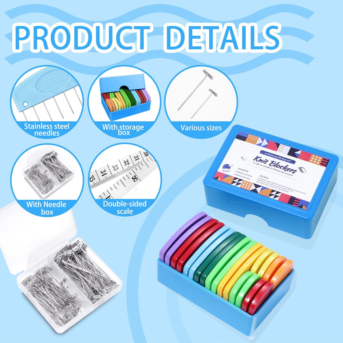 Tatiwoo 130 Pcs Knit Blockers and Combs for Blocking - Rainbow Knitting Blocking Combs Pins for Crocheting, Knitting Block Pin Tool for Block Mats