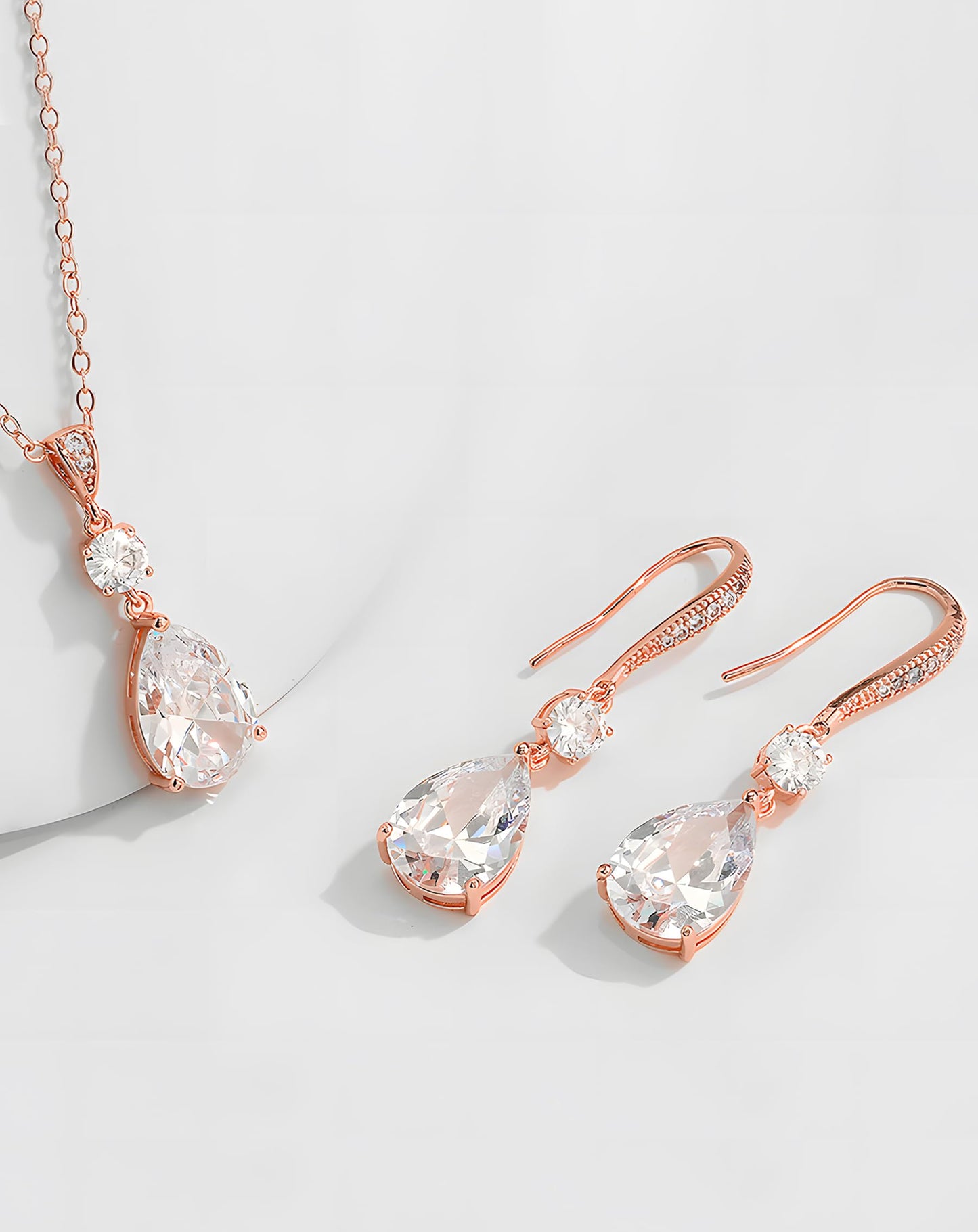 Deerllia Teardrop Necklace Cubic Zirconia Drop Wedding Bridal Pendant Necklace for Women, Rose Gold Plated Copper Brass Micro Inlay CZ Plain Simple Fine Jewelry Gifts Mother's Day Valentines
