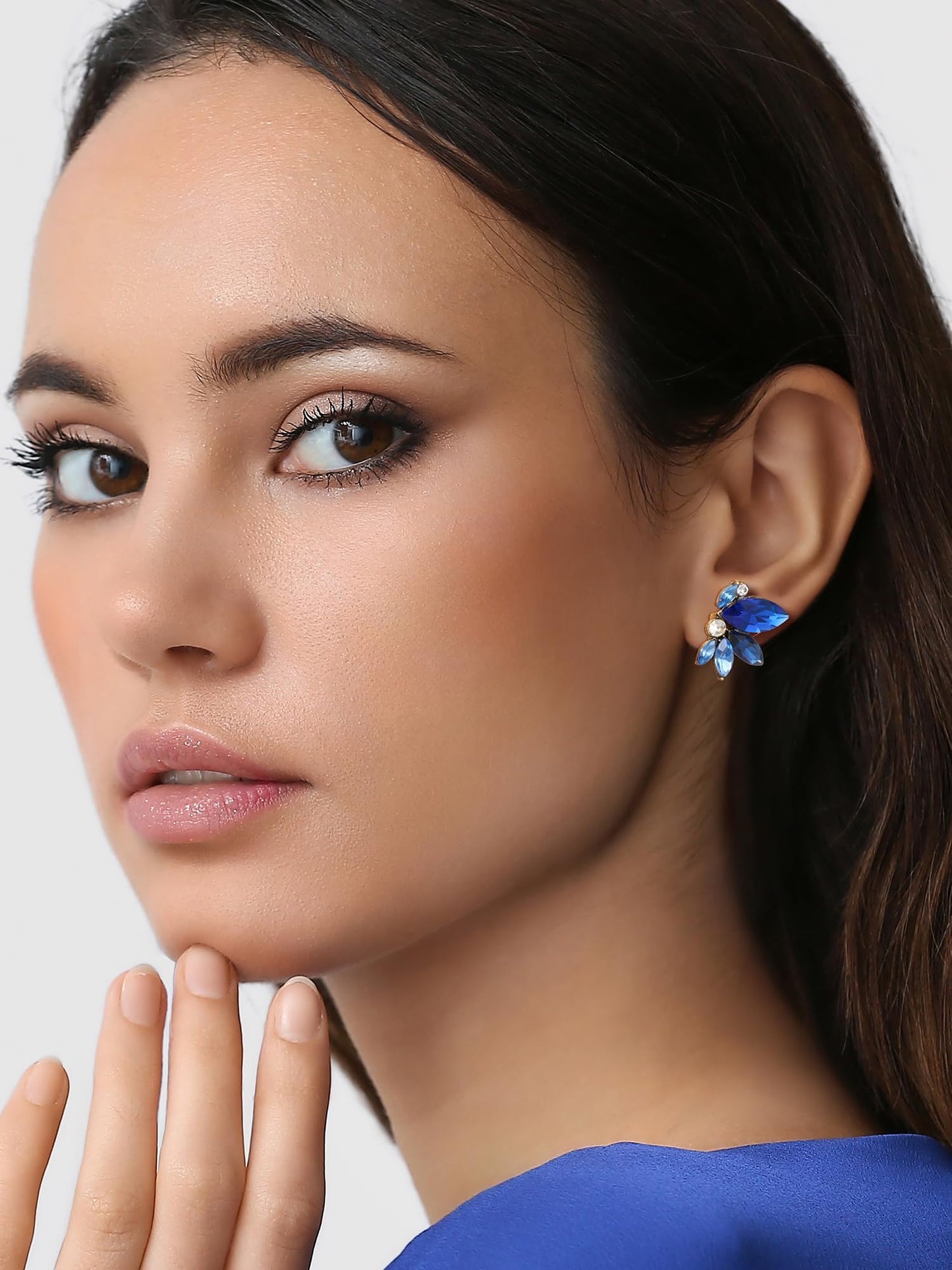 SWEETV Sparkly Blue Rhinestone Stud Earrings for Women, Crystal Wedding Bridal Earrings for Brides,Cluster Bridesmaid Earrings, Prom Formal Party Jewelry