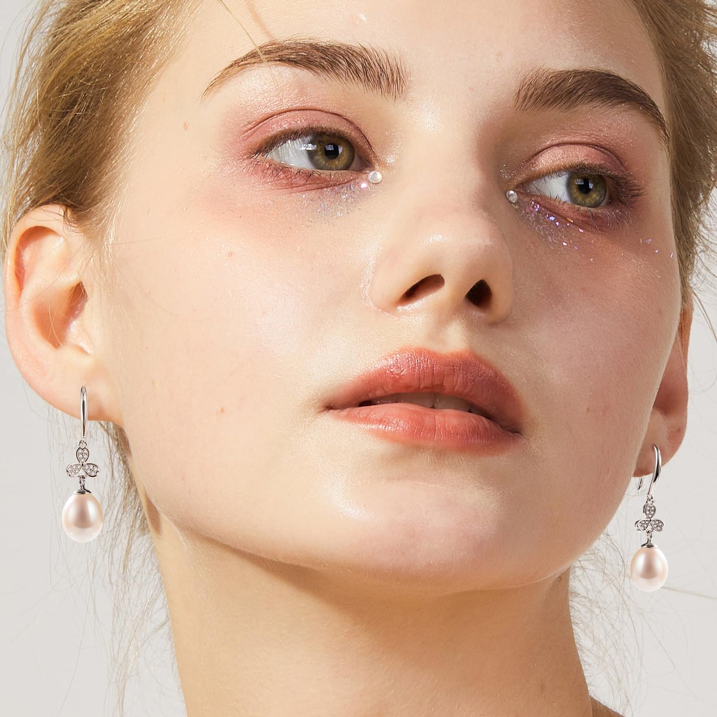 Pearl Drop Earrings for Women, Gold Plated & 925 Sterling Silver, Pink & White Dangle Earrings, Dainty Cute Elegant Bridal Wedding Gift for Her