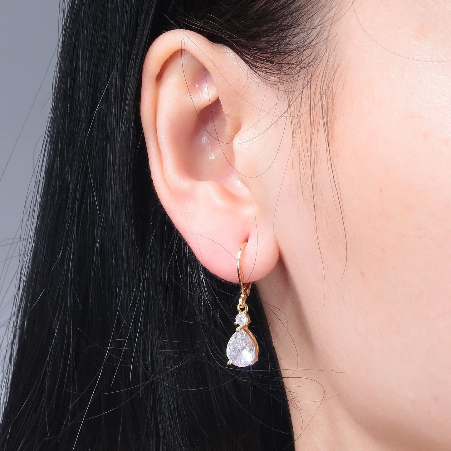CiNily Leverback Dangle Earrings for Women 14K Gold Plated Drop Earrings White Cubic Zircon Fashion Teardrop Hoop Earrings Hypoallergenic Jewelry for Sensitive Ear
