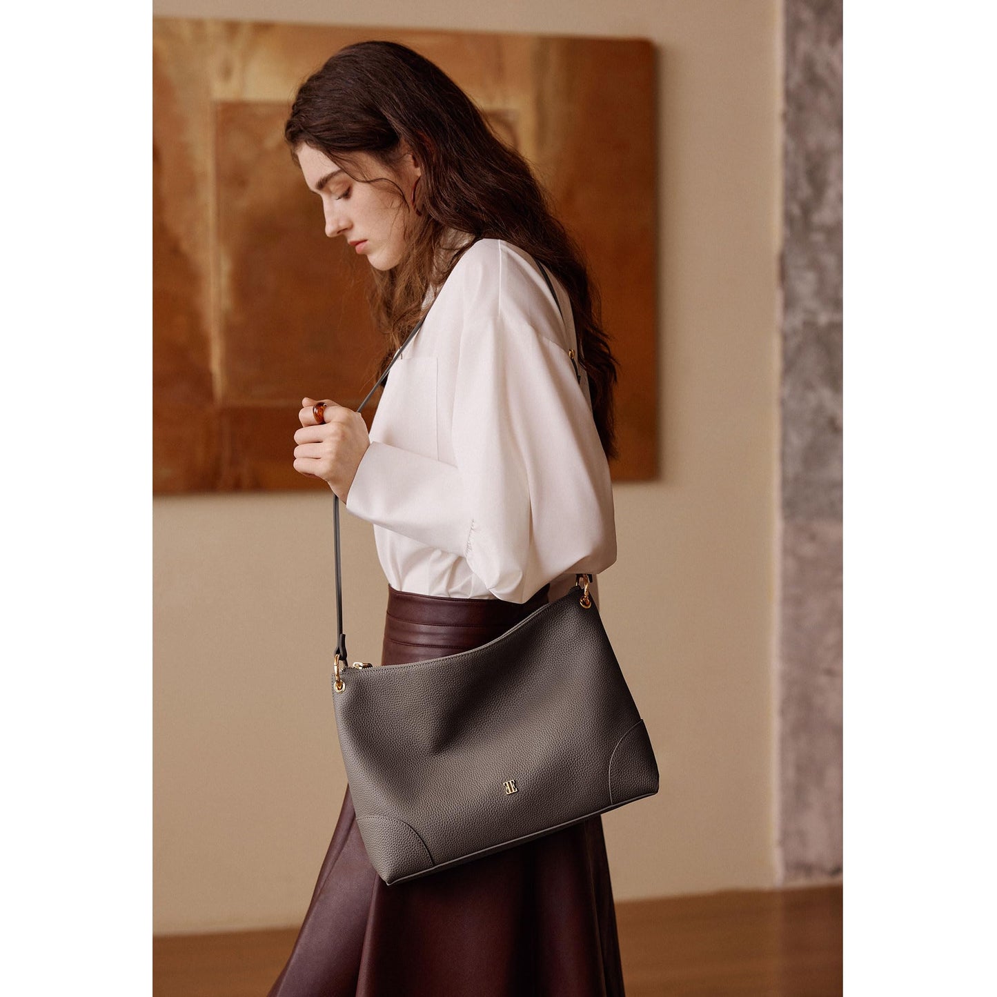 ELLE Full-Grain Leather Purses for Women Large Shoulder Bag