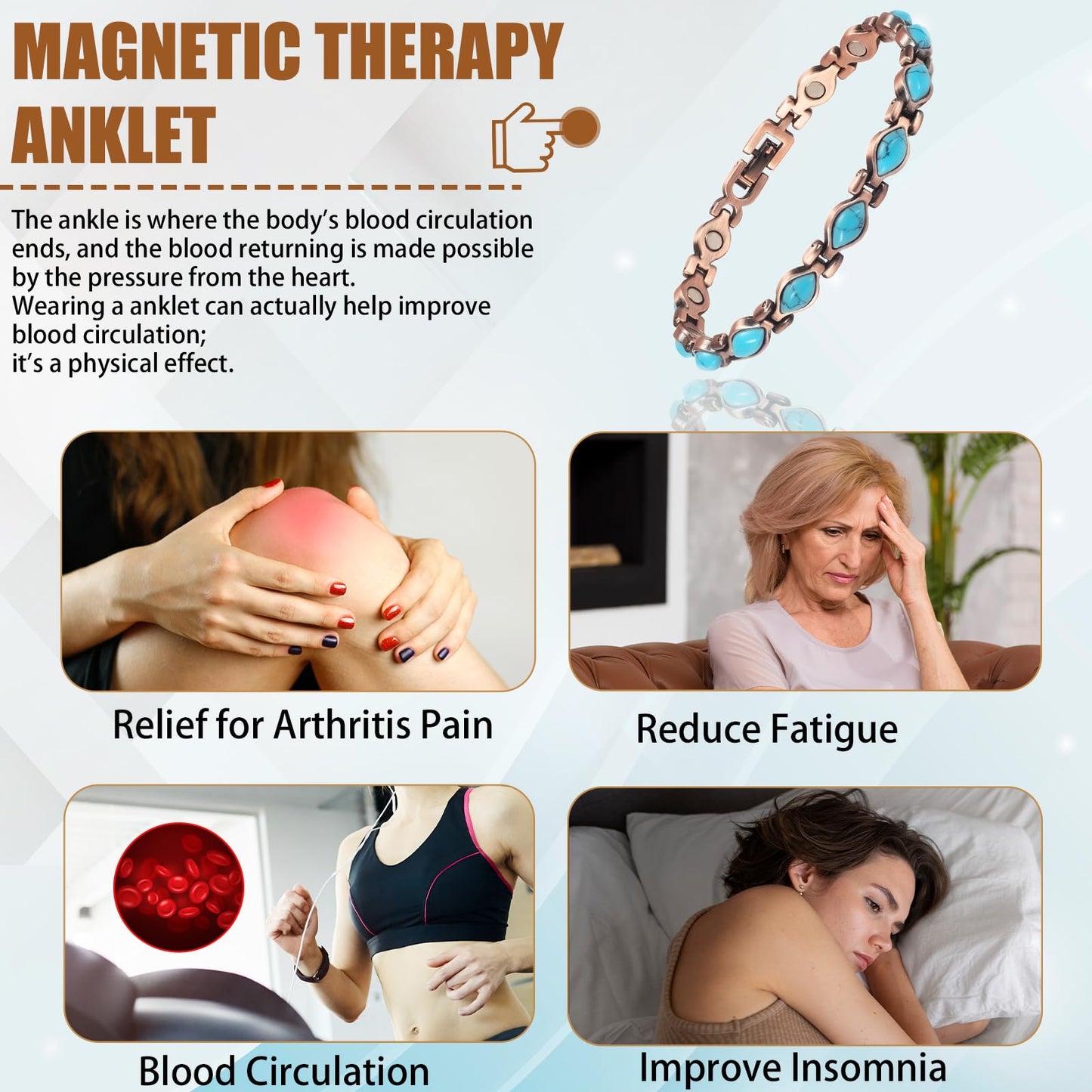 EnerCoppeX Copper Magnetic Anklet for Women, Pure Copper Ankle Bracelet with Magnet (2)