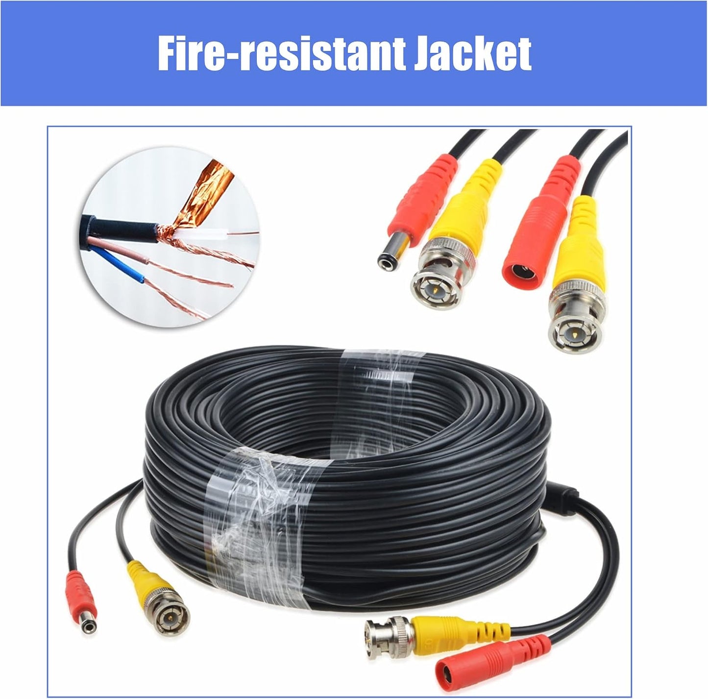 150ft Black BNC Video Power Cable for DVR Security Cameras