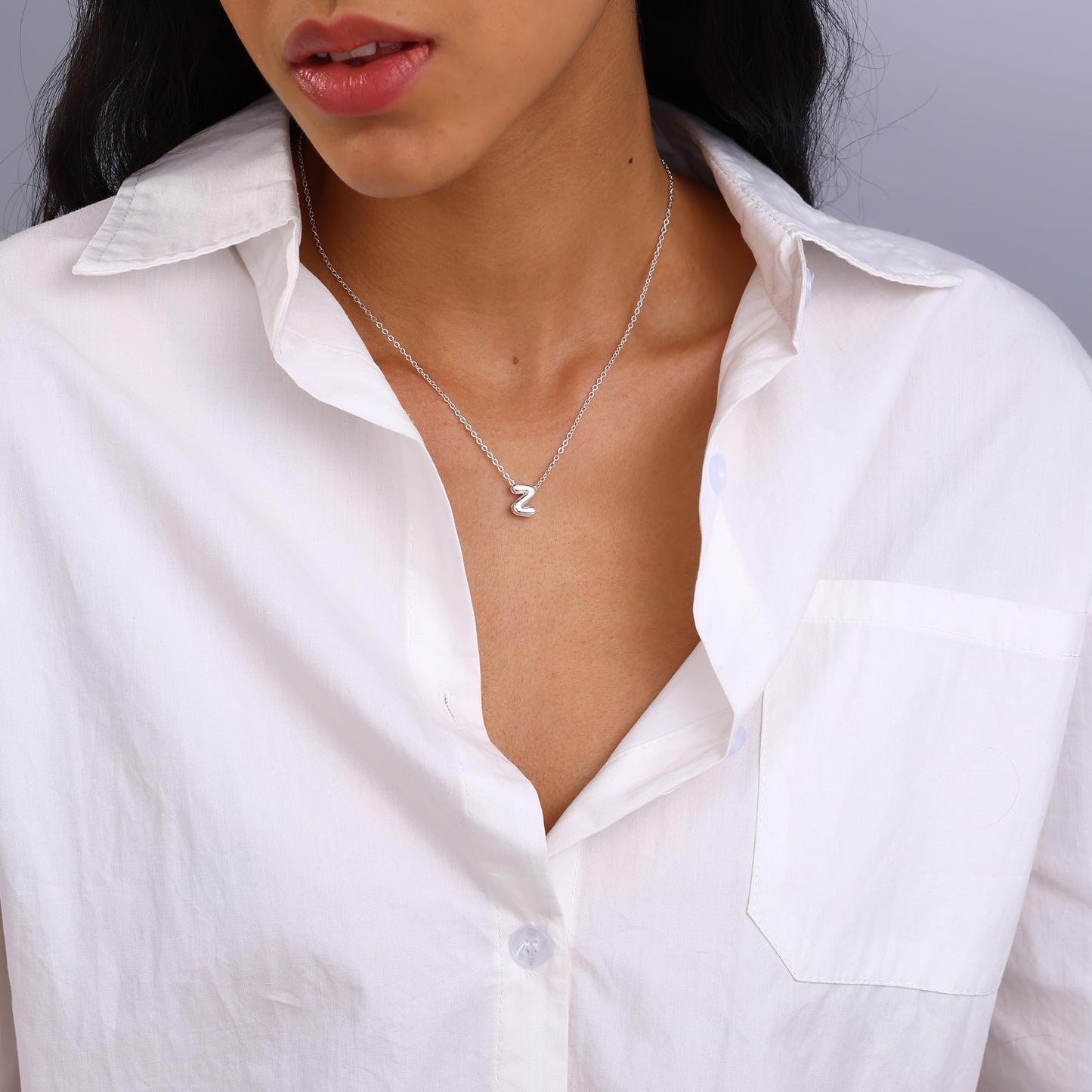 CUEZIY Bubble Silver Letter Necklace Initial Necklaces for Women Dainty Personalized Charm Pendant Name Necklace Cute Non Tarnish Fashion Accessories Teen Gift Trendy Stuff Silver Jewelry Gifts