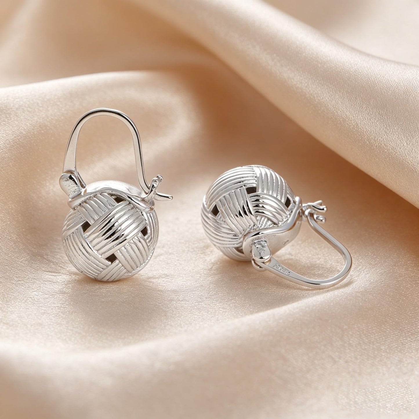 OwMell Elegant 925 Sterling Silver Pearl Drop Earrings Dangle Stud Silver Plated Earrings for Women Large Size 12mm - Weave Silver