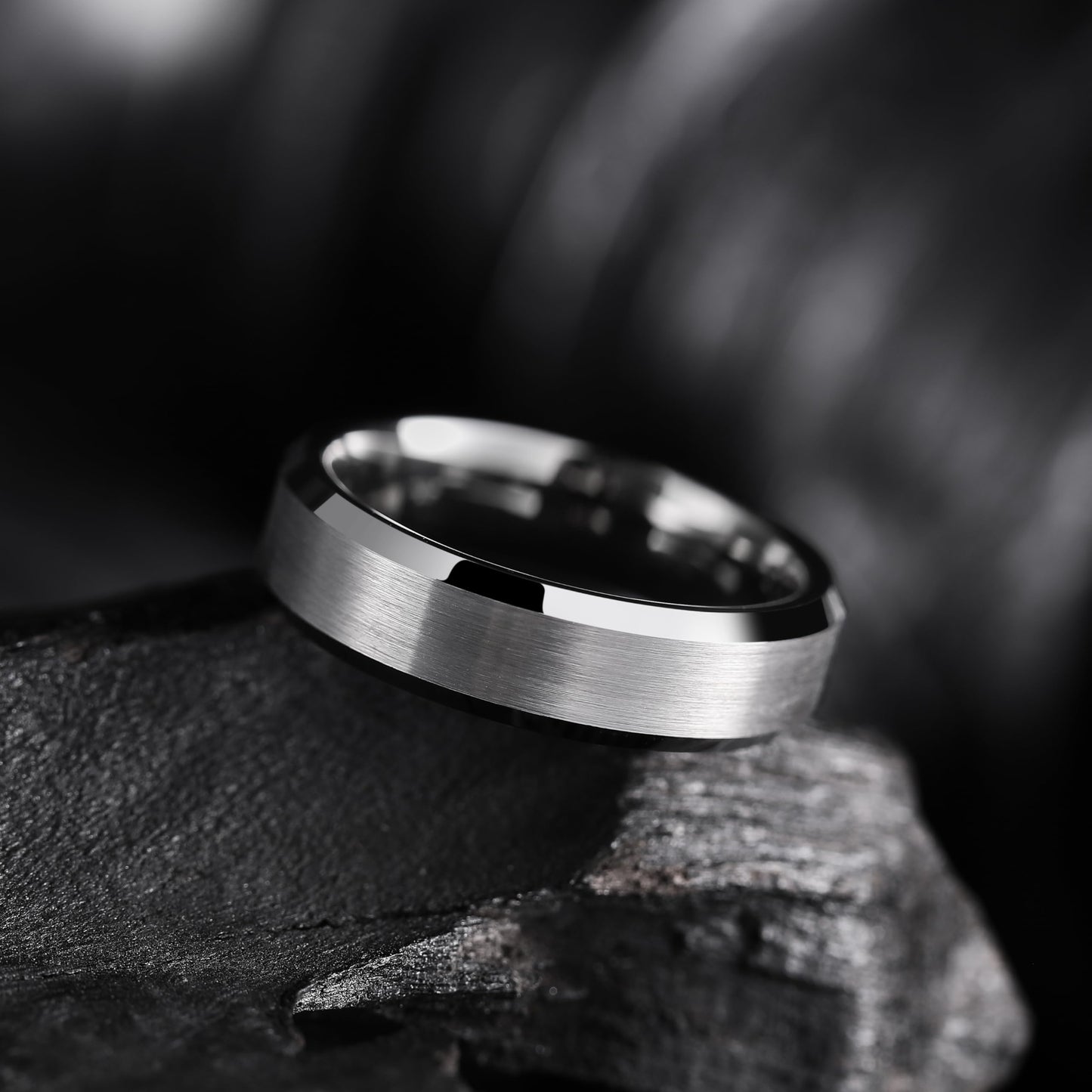 King Will 6mm Men's Gunmetal Gray Wedding Ring - Brushed Matte Surface, Beveled Polished Edge, Comfort Fit Size 12