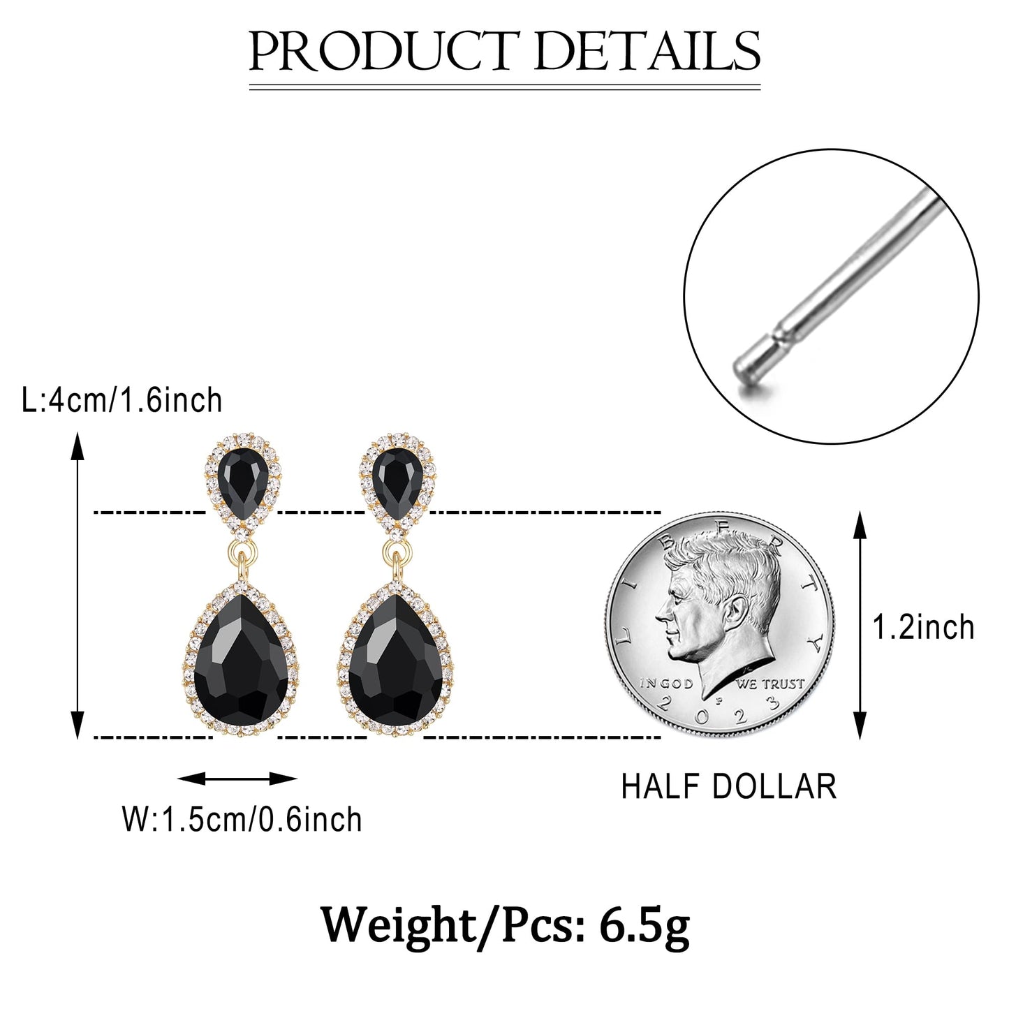 EVER FAITH Women's Austrian Crystal Wedding Tear Drop Dangle Earrings Black Gold-Plated-Base