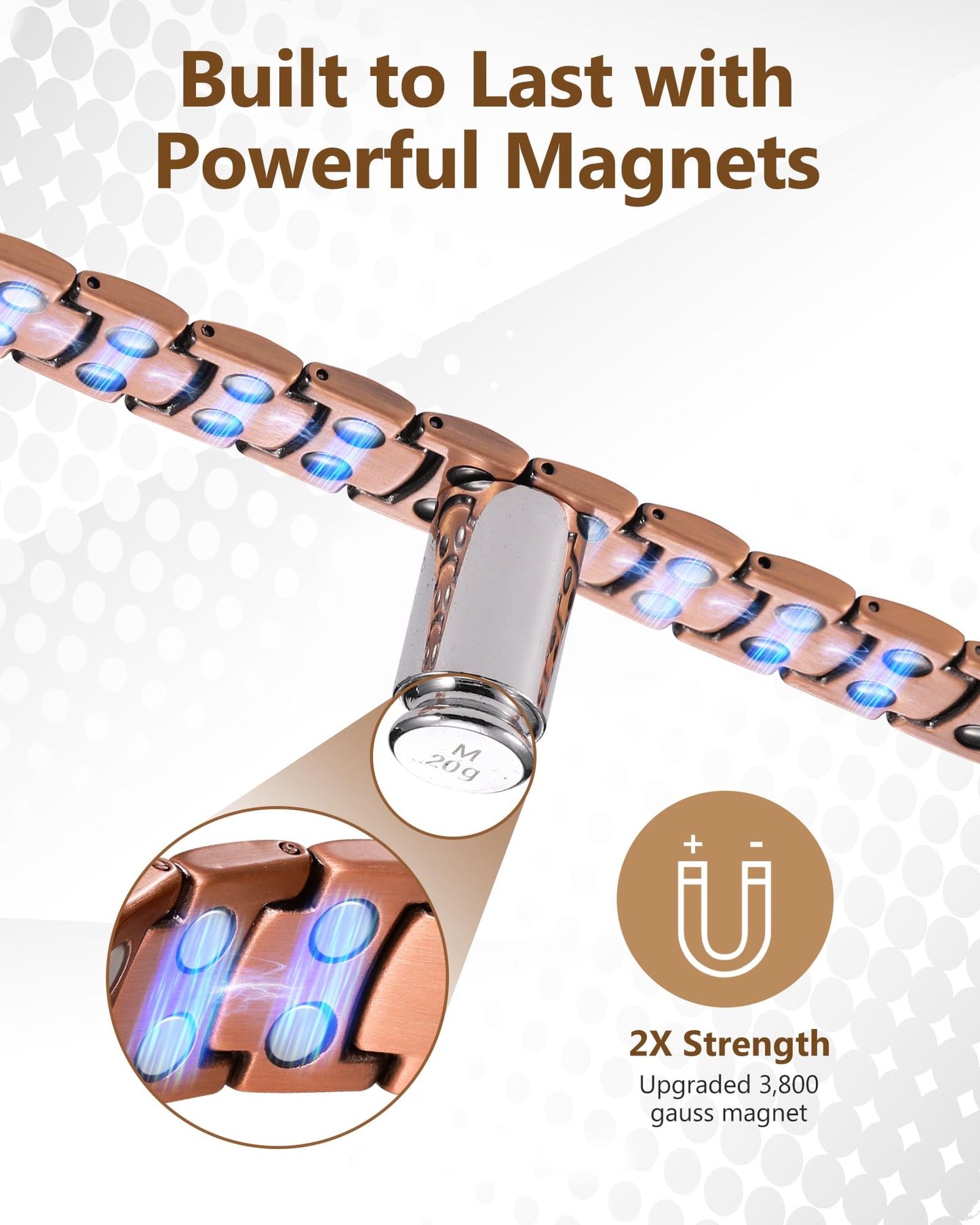 Feraco Copper Bracelet for Men,Magnetic Therapy Cooper Bracelets with 3800 Gauss Magnets, Men's Jewelry for Anniversary Father's Day