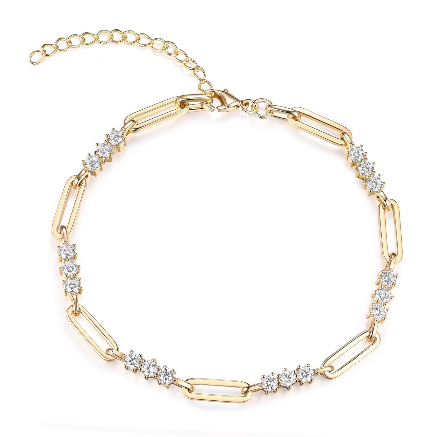 shinelab Paperclip Bracelet for Women Couple Bracelets with CZ Chain Strand Jewelry Gift for Men_7.5inches