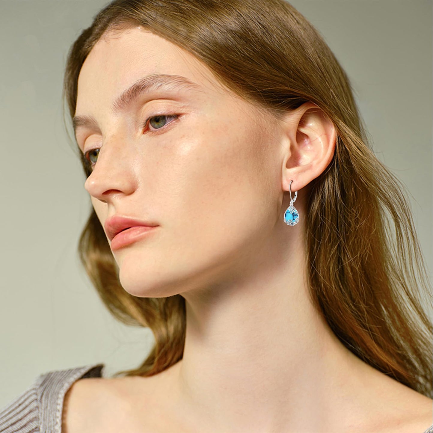 KoyeKei Turquoise Filigree Leverback Earrings for Women 925 Sterling Silver Turquoise Teardrop Dangle Drop Earrings Filigree Jewelry Anniversary Graduation Gifts for Wife Her Girlfriend
