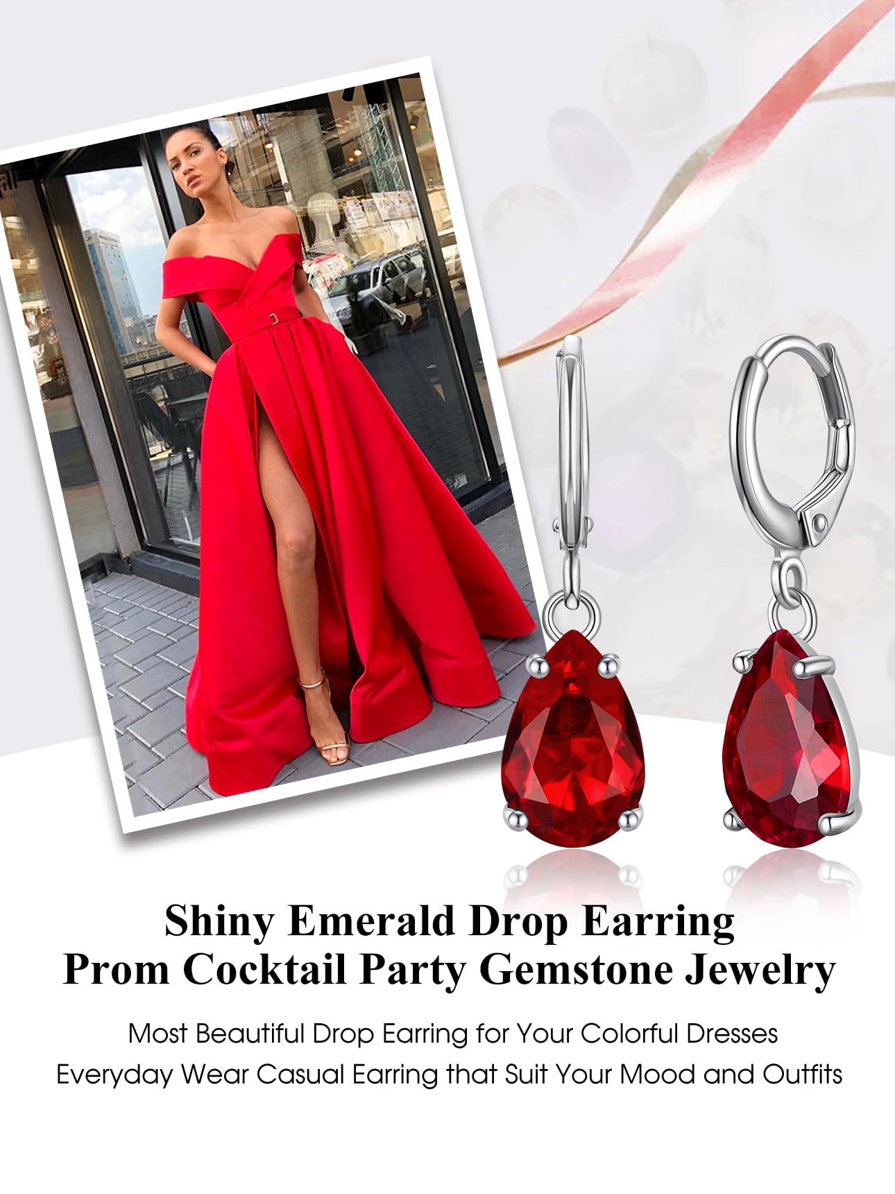 Bestyle Sterling Silver Teardrop January Dangle Drop Birthstone Earrings - Sparkle Red Garnet Earrings for Women Dangling -Small Silver Huggie Hoop Earrings For Women