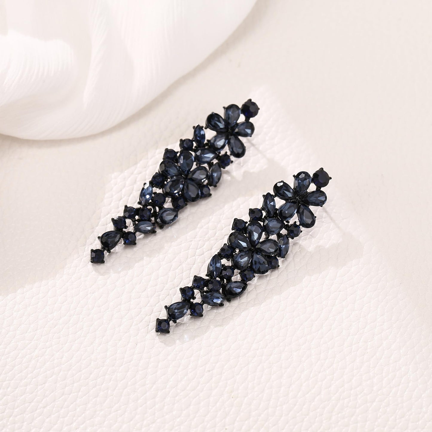 EleQueen Sparkle Marquise Rhinestone Crystal Statement Dangle Earrings for Women, Black-Tone Navy Blue Crystals Art Deco Prom Chandelier Jewelry for Wedding Bridal