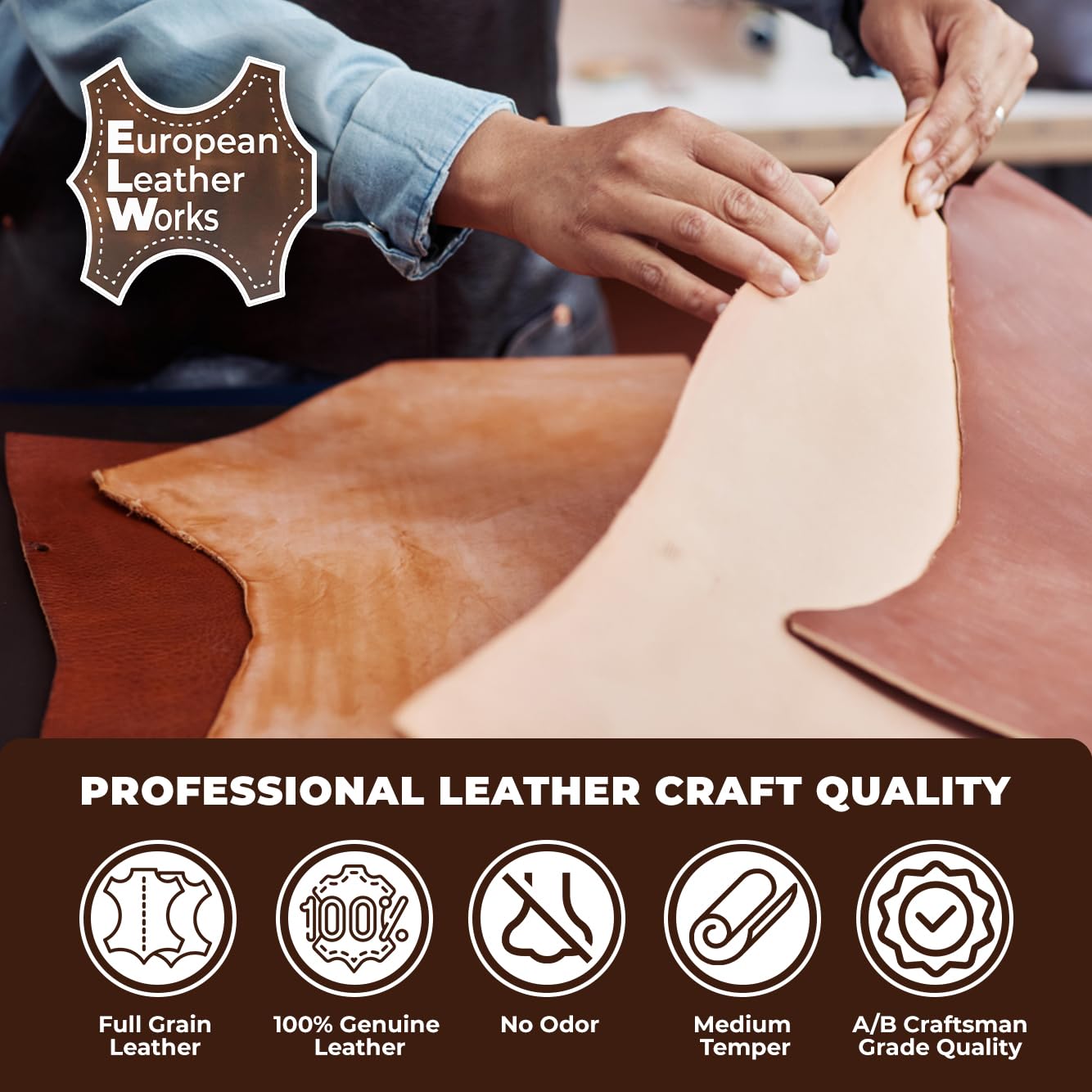 ELW Leather Strap, 10-11 Oz, 1.75 inch Wide x 50", Cowhide Veg Tan Leather Belt Blank, Leather Strips, Tooling Leather, Tan Straps for Crafts, Belt Making & Crafting Blank Hide