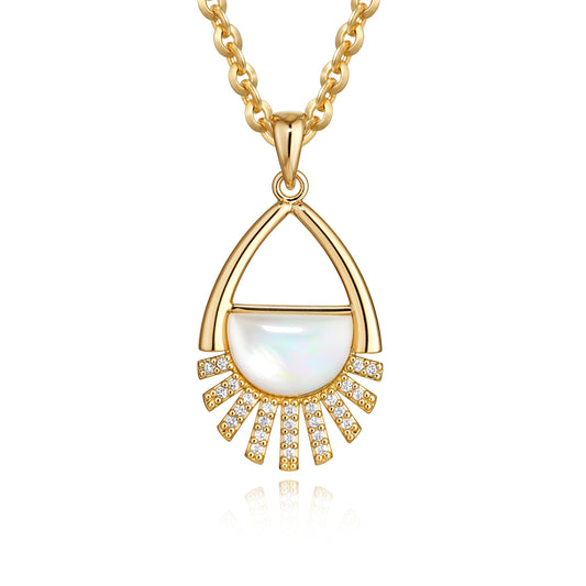 Fettero Dainty MOP Necklaces for Women, 14K Gold Plated Teardrop Pendant Cute Charm Neclace Delicate Pearl Beach Gold Necklace for Women Jewelry Gift