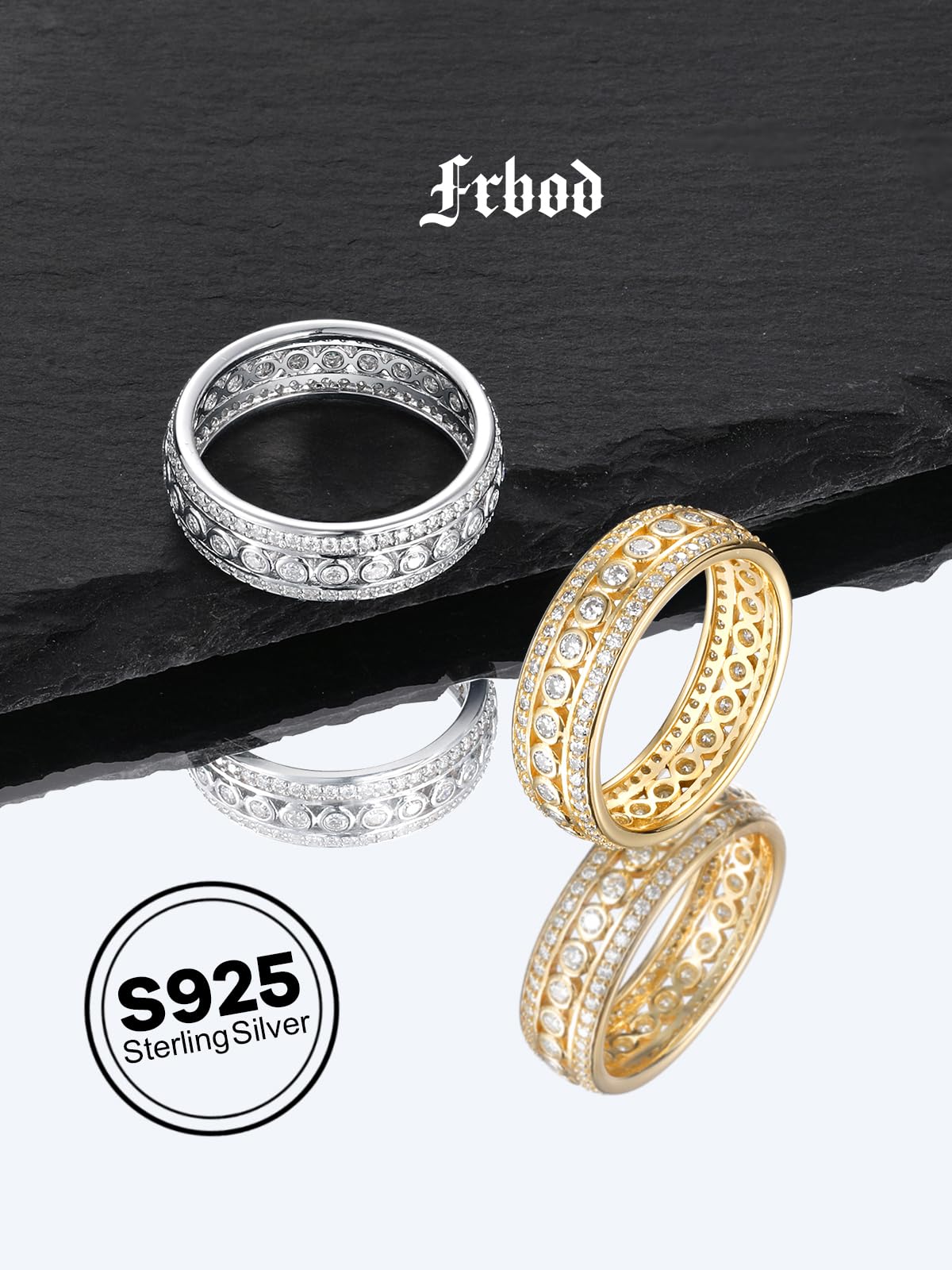 Frbod Mens Moissanite Eternity Bands 925 Sterling Silver Wedding Ring Chunky Promise Bride Bubble Ring for Women Size 9