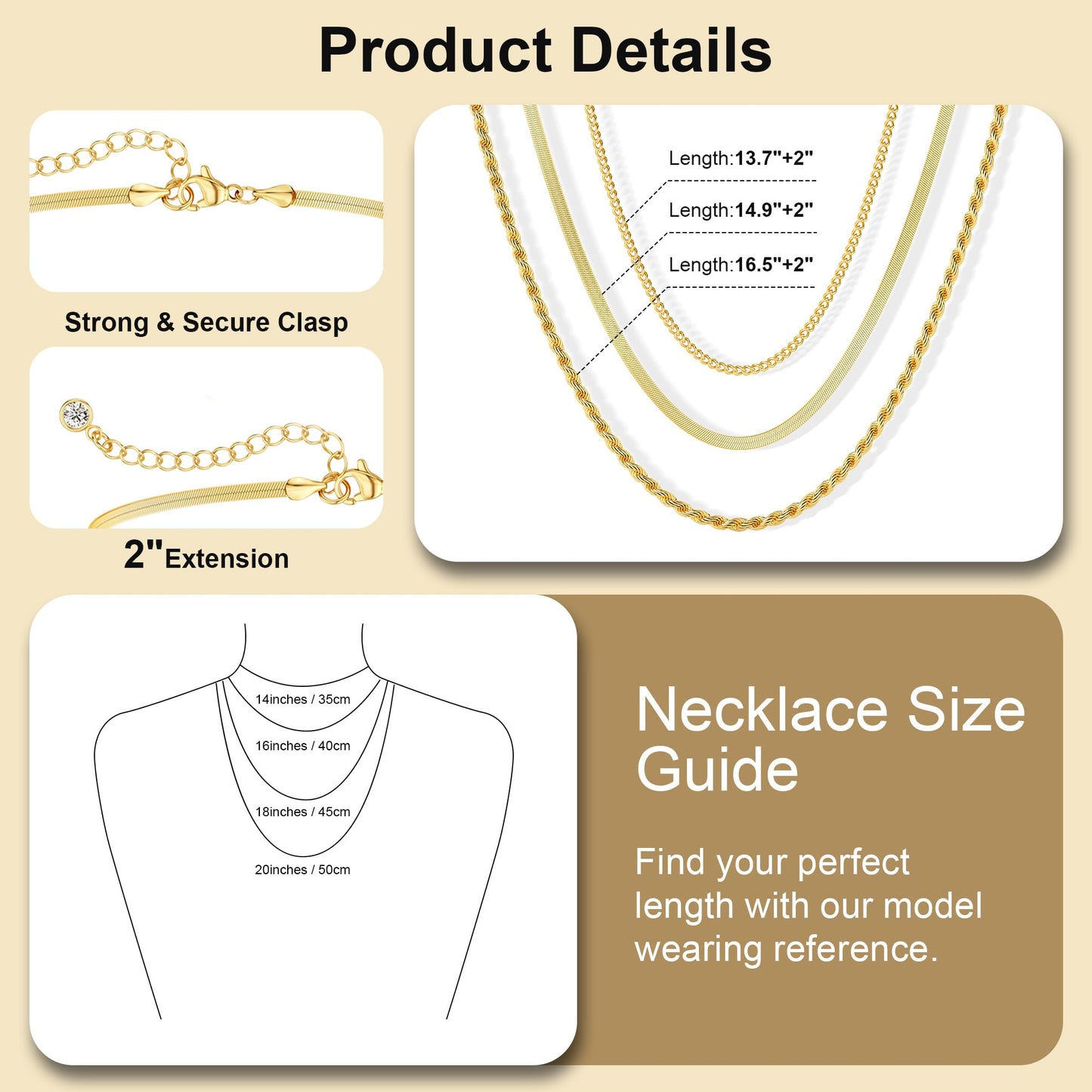 Freekiss Gold Herringbone Necklace for Women: Layered Chain Necklaces Dainty 14k Gold Plated Snake Cuban Rope Choker Necklace Stack Simple Chunky Womens Jewelry Gift