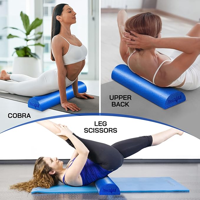 Yes4All Medium Firm Half Foam Rollers for Post-Workout Relaxation, 12/18/24/36 inch PE Foam Roll for Back Massage & Yoga Exercise
