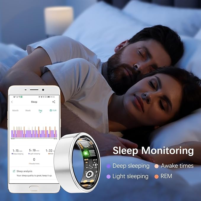 Health Tracker Ring, Smart Health Ring for Women Men with Heart Rate, Blood Oxygen, Sleep Monitor, Steps,Calories, No Subscription Fee, IP68 Waterproof Smart Ring for iPhone & Android (Silver, 14#)