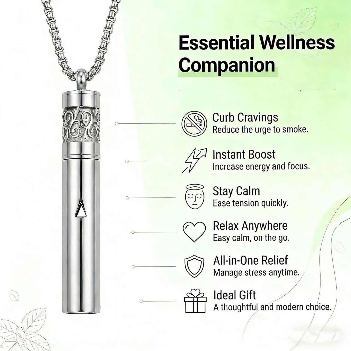 phaxud Stainless Steel Mindfulness Breathing Necklace for Anxiety Original Upgrades Quit Smoking Necklace with Essential Oil Diffuser Multifunctional Jewelry (G)