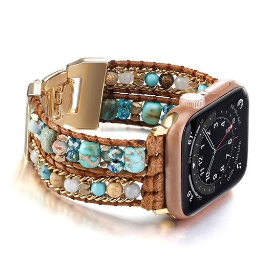 Wingoden Boho Bracelet Compatible with Apple Watch Band 41mm 40mm 42mm 38mm Natural Stone Beaded iWatch Band Women Men Apple Watch Strap Ultra Series 11/10/9/8/7/6/5/4/3/2/1/SE 3/Ultra 3, Blue