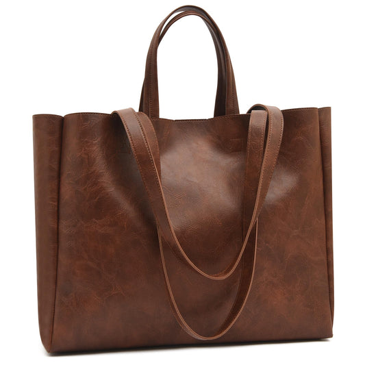 Eslcorri Large Tote Bag for Women - Soft PU Leather Oversize Shoulder Purse for Legal Size Files, Stylish Roomy Top-Handle Everyday Work Handbag for Teacher & Casual Travel Weekender - Brown