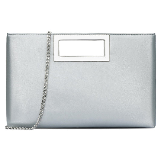 KKXIU Clutch Purse for Women Vegan Leather Evening Bag Formal Handbag for Wedding Party Prom Bridal (Silver)