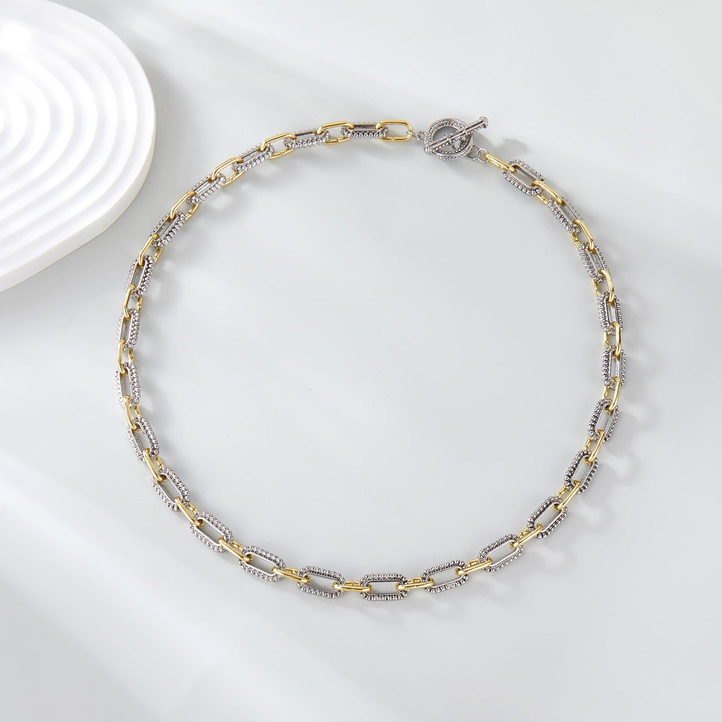 Mytys Women's Link Necklace 18k Gold Plated Double Twist Wire Gold and Silver 2 Tone Chain Necklaces Christmas New Year Jewelry (Long Gold & Silver 7)